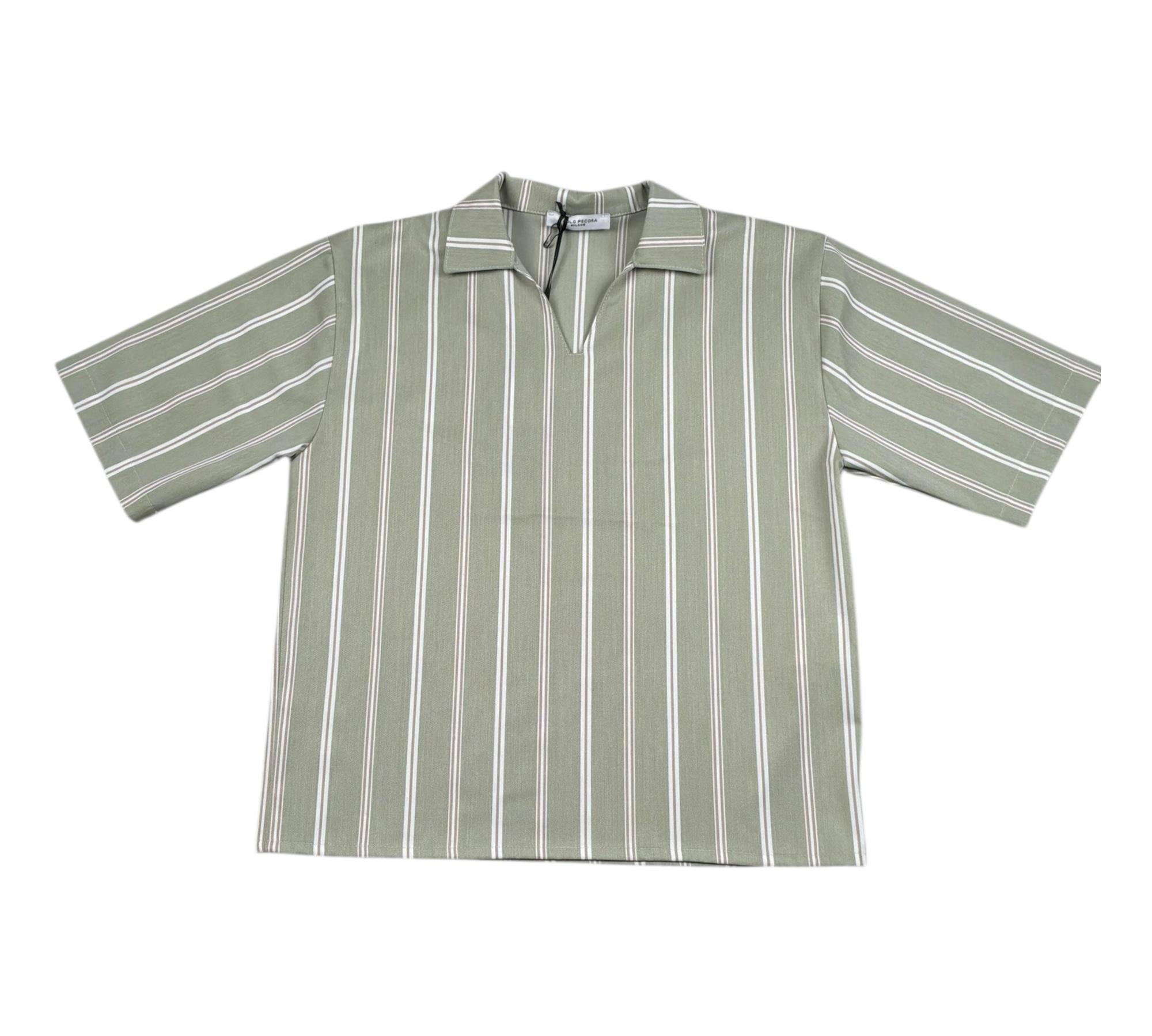 Paolo Pecora Camicia Mezza Manica Fantasia A Righe per Bambino PP42355 VERDE PAOLO PECORA 