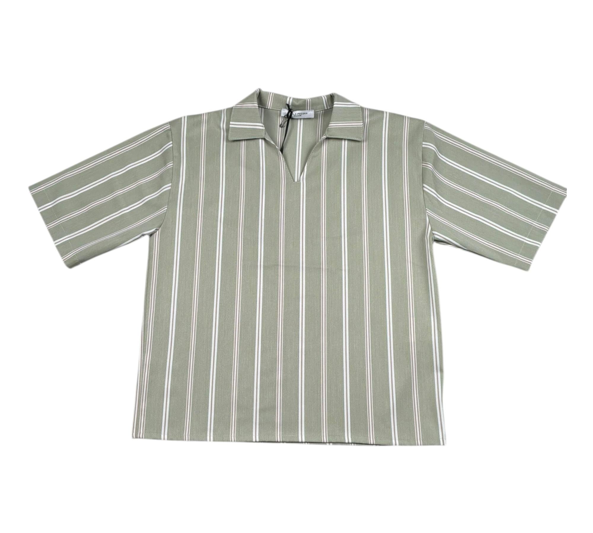 Paolo Pecora Camicia Mezza Manica Fantasia A Righe per Bambino PP42355 VERDE PAOLO PECORA 