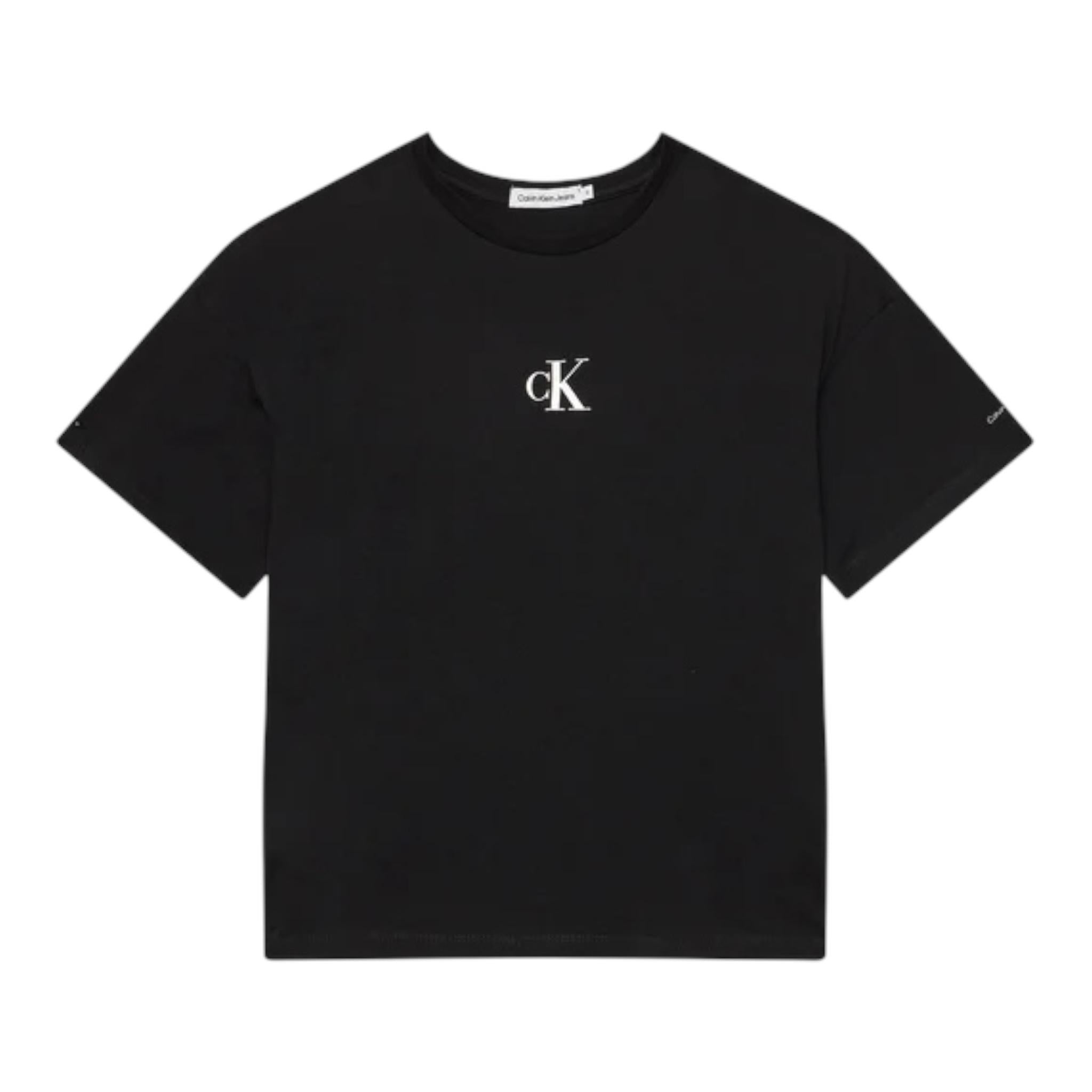 Calvin Klein T-Shirt Girocollo Tinta Unita con Logo per Bambino IG0IG02136 NERO CALVIN KLEIN 
