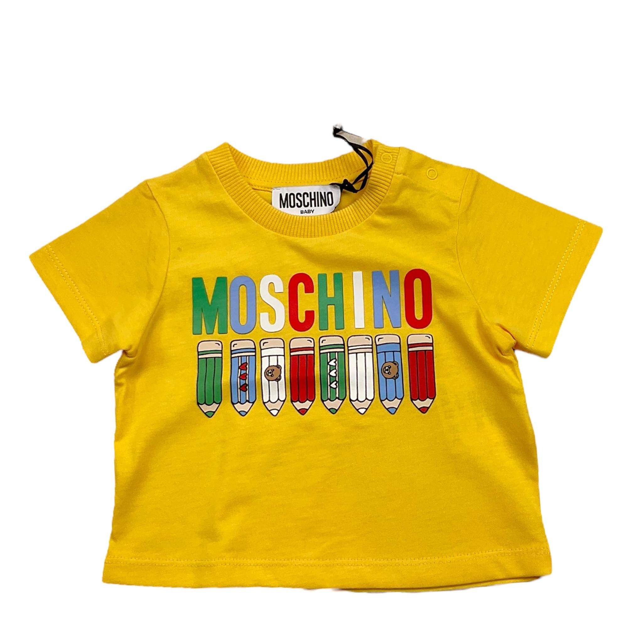 MOSCHINO t-shirt girocollo tinta unita con stampa Giallo per Neonato MWM047 GIALLO MOSCHINO 