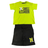 Daniele Alessandrini Completo T-Shirt Tinta Unita Con Stampa -Bermuda Giallo/Nero Per Neonato