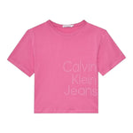 Calvin Klein T-Shirt Girocollo Tinta Unita con Stampa per Bambina IG0IG02346 ROSA CALVIN KLEIN 