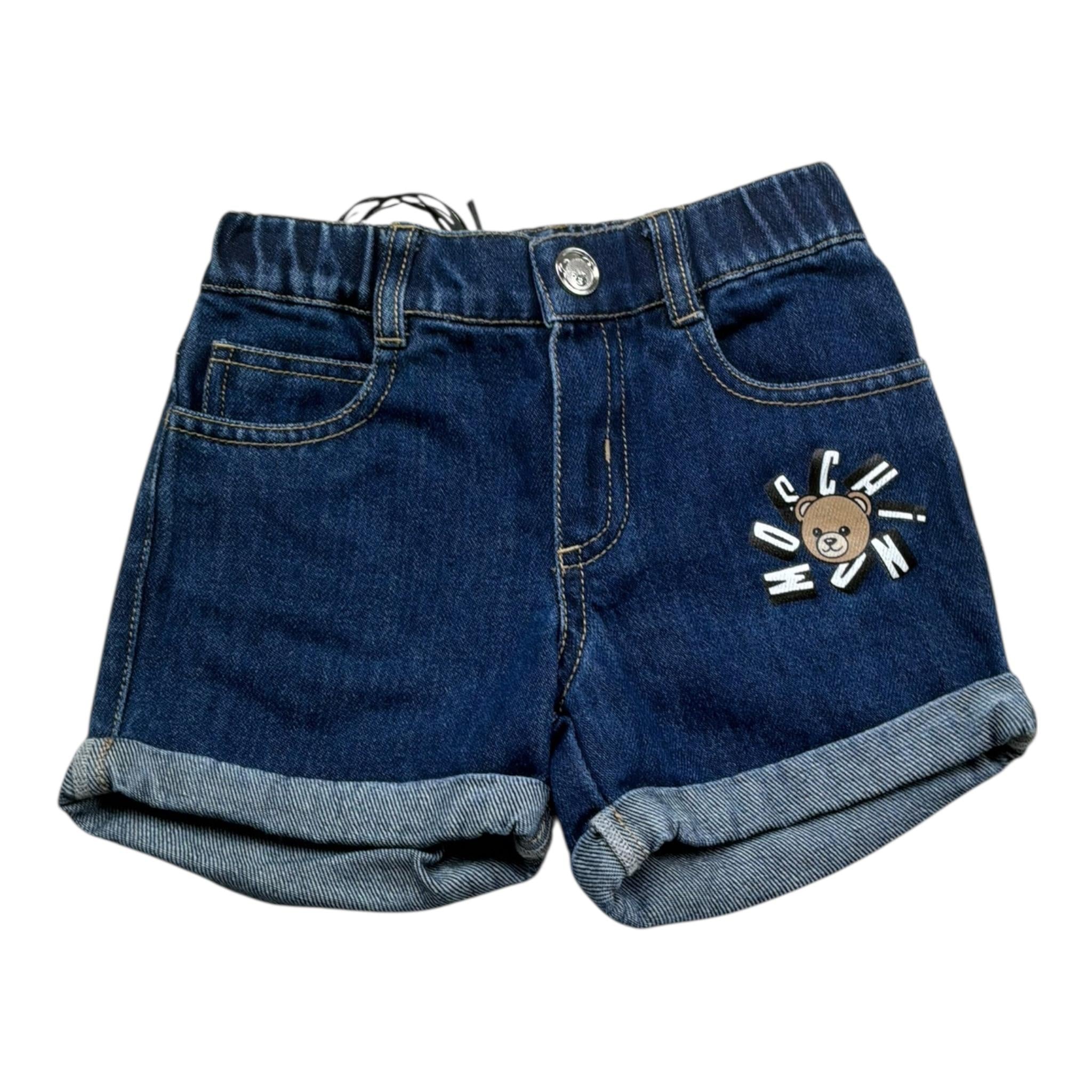 Moschino Short In Denim Tinta Unita con Stampa per Neonata MUQ01T BLU MOSCHINO 