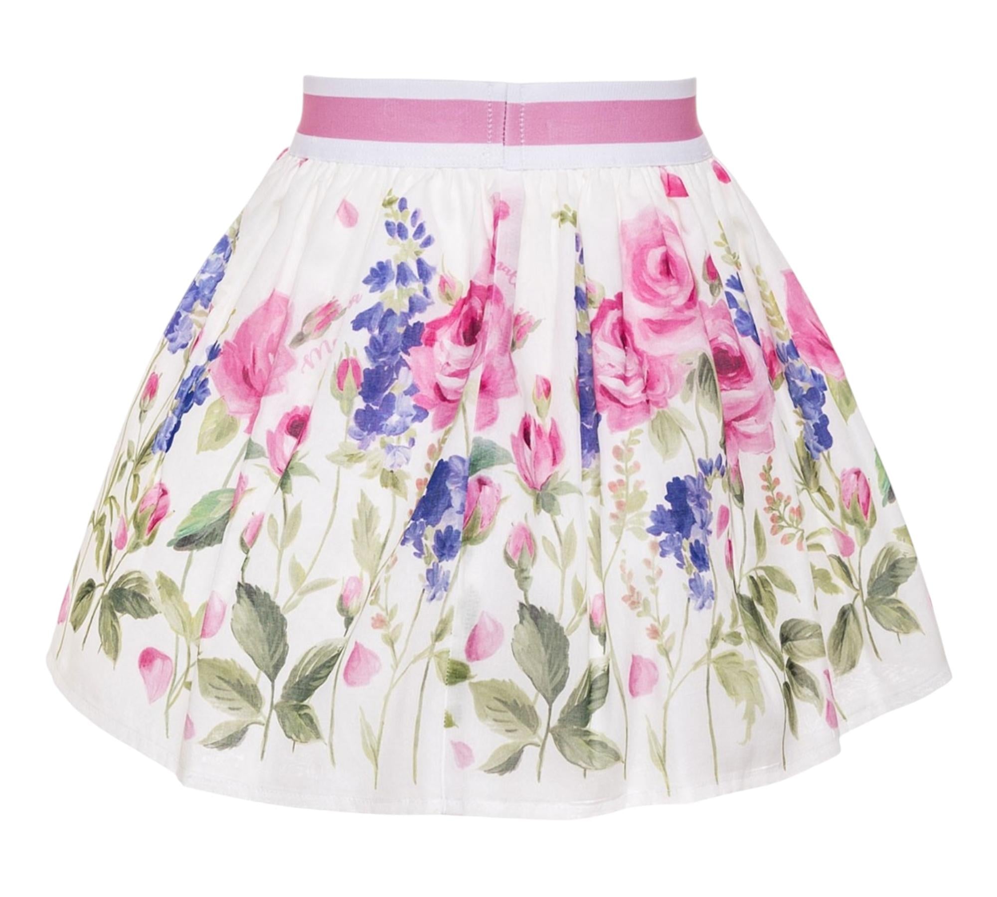 Monnalisa Gonna Tinta Unita Fantasia Floreale per Bambina GNMN BIANCO MONNALISA 