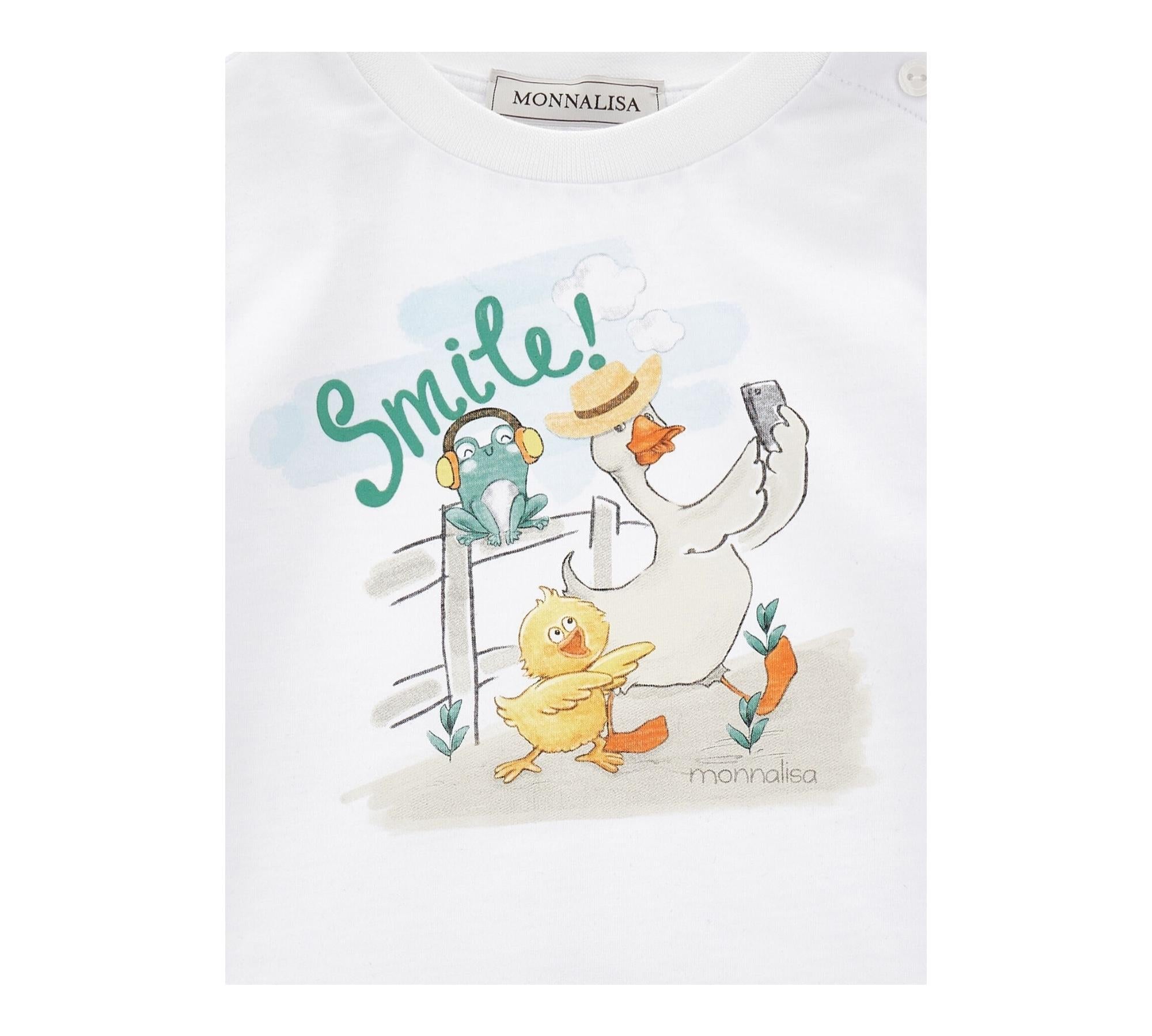 Monnalisa T-Shirt Girocollo Tinta Unita con Stampa per Neonato 28E603 BIANCO MONNALISA 