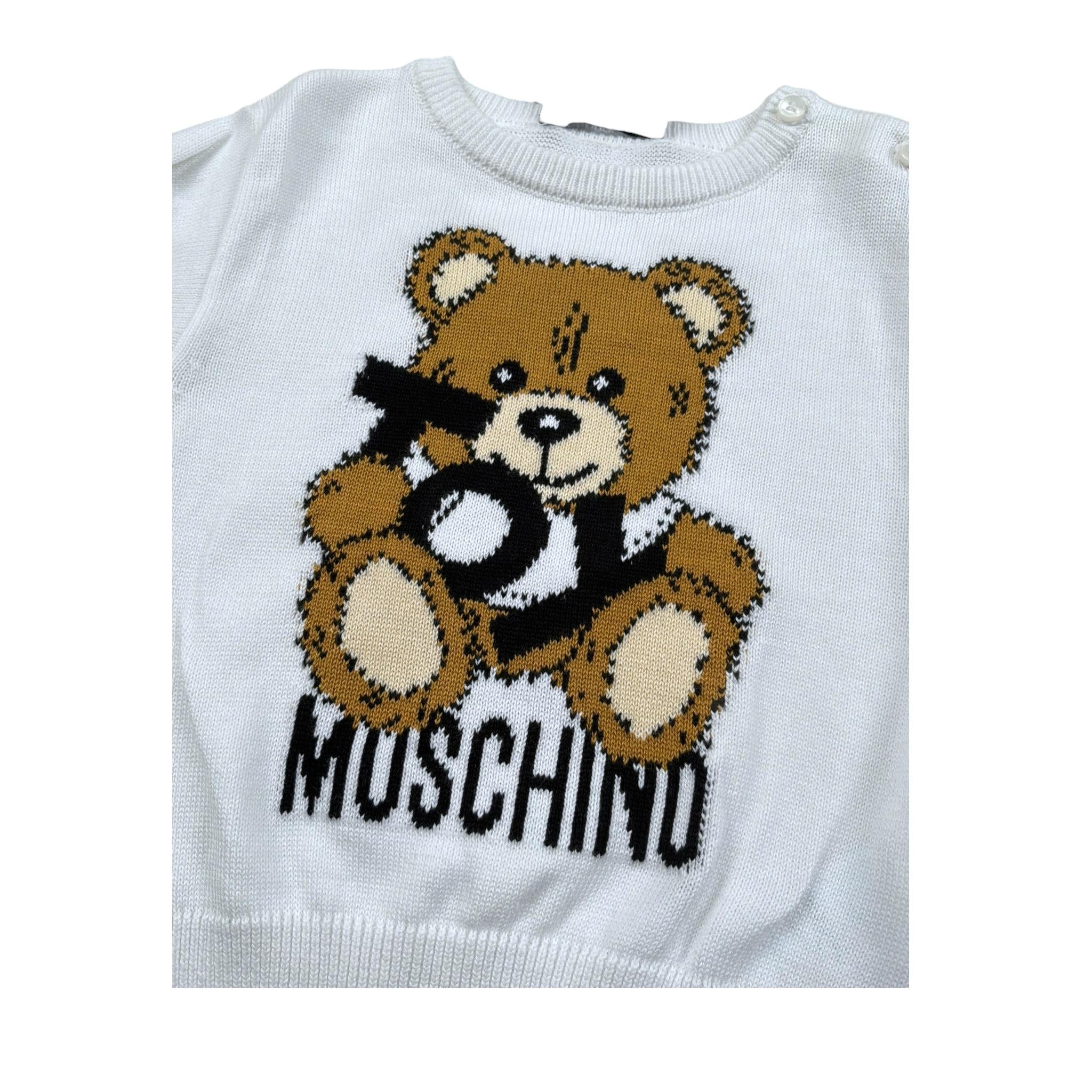 Moschino Maglia Girocollo Tinta Unita con Orso per Neonato M5W00J BIANCO MOSCHINO 