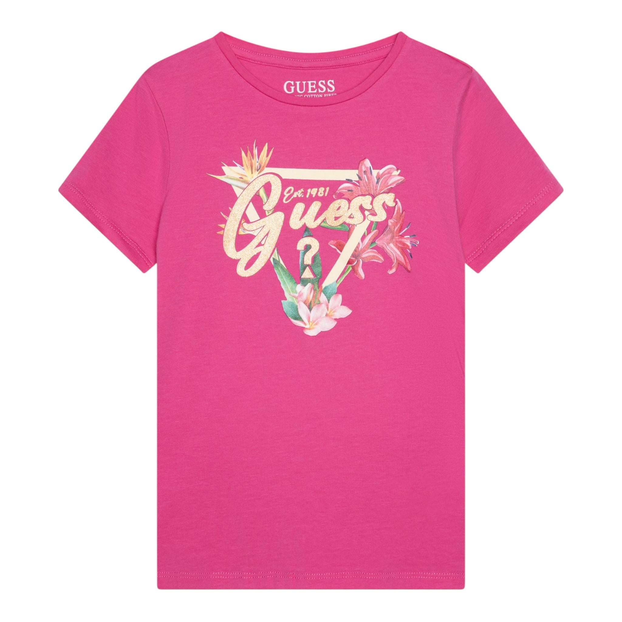Guess T-Shirt Girocollo Tinta Unita con Stampa per Bambina K5GI16K6YW4 FUXIA GUESS 
