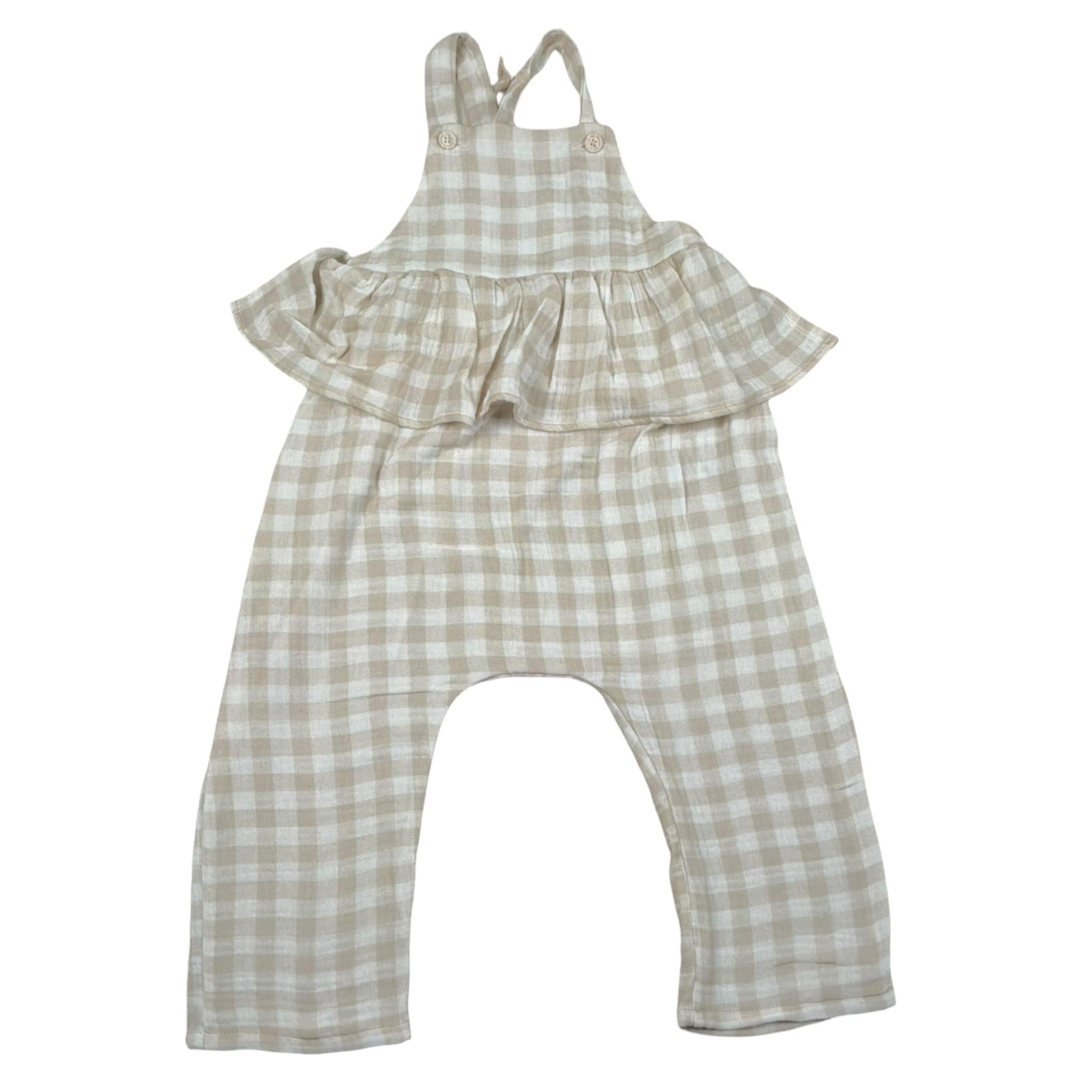 Petit Indi Tuta Intera Bicolore con Fantasia A Quadri per Bambina SS25B2115XXN BIANCO/BEIGE PETIT INDI 