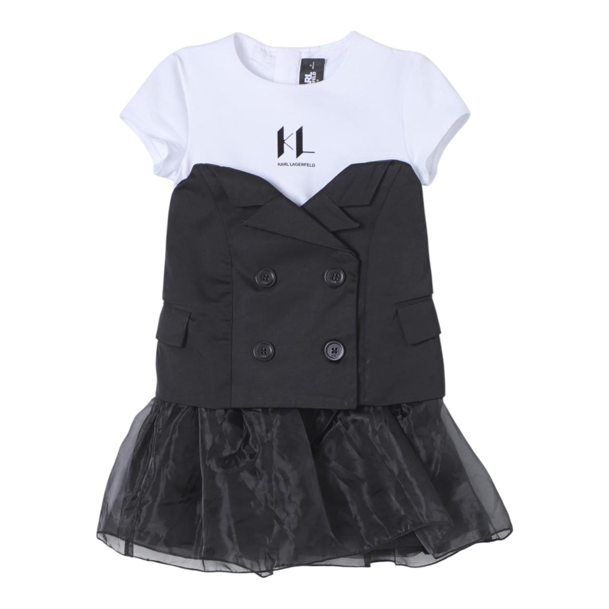 Karl Lagerfeld Abito Mezza Manica Bicolore Nero per Bambina ZW0086 NERO KARL LAGERFELD 