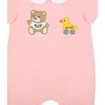 Moschino Pagliaccetto Tinta Unita con Stampa per Neonata MUT03T ROSA MOSCHINO 