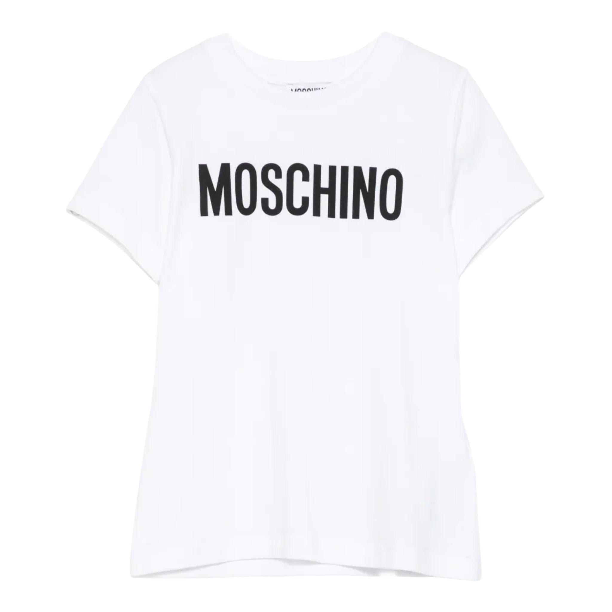Moschino T-Shirt Girocollo Tinta Unita con Stampa per Bambino HUM05C BIANCO MOSCHINO 
