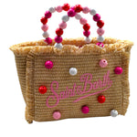 Saint Barth Borsa Tinta Unita con Stampa In Paglia per Bambina VANITYMINISTRAW BEIGE SAINT BARTH 