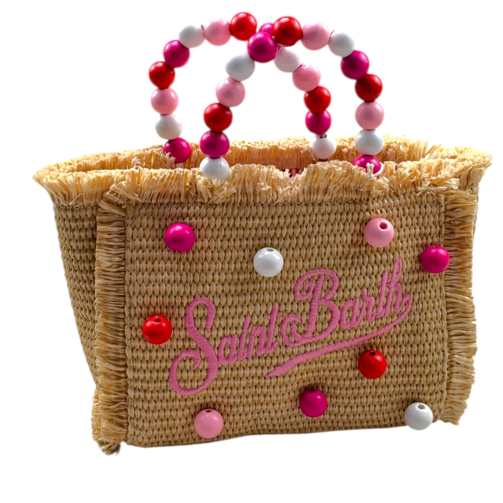 Saint Barth Borsa Tinta Unita con Stampa In Paglia per Bambina VANITYMINISTRAW BEIGE SAINT BARTH 