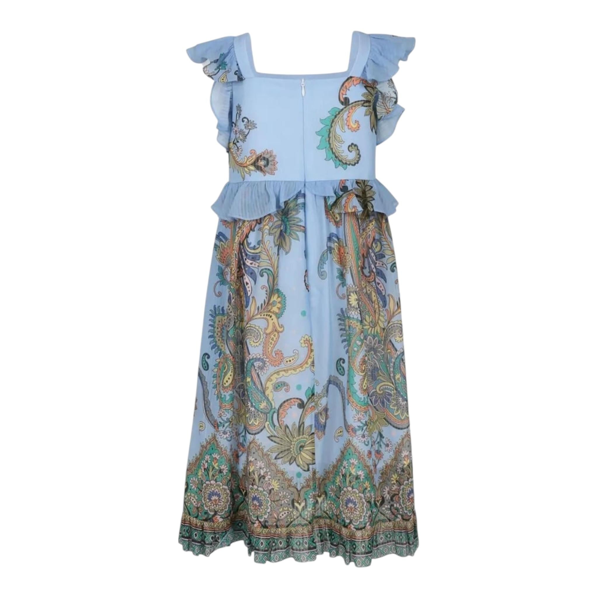 Etro Abito Tinta Unita con Fantasia per Bambina GW1B82 AZZURRO ETRO 
