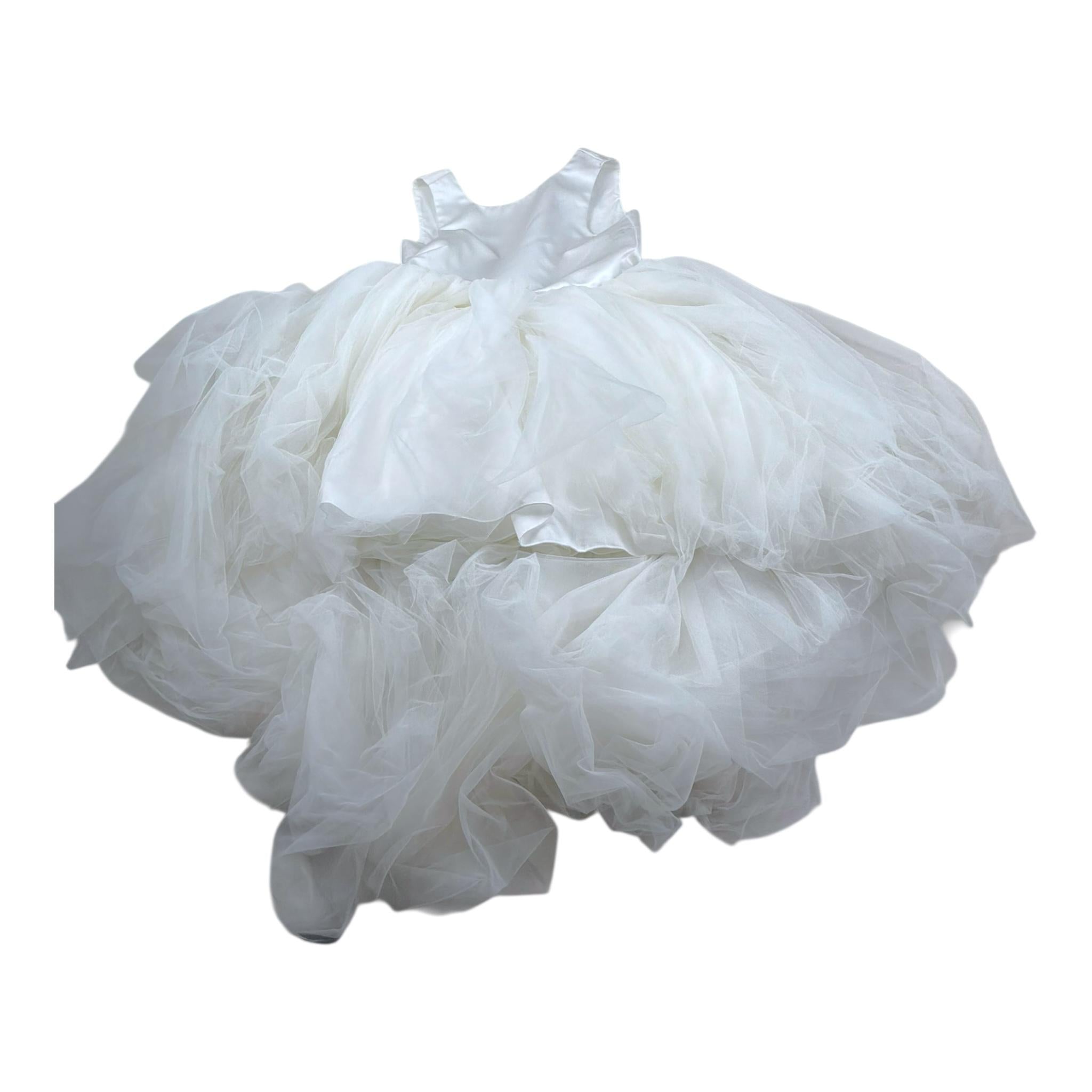 Nunzia Corinna Abito Cerimonia Tinta Unita Giromanica con Tulle per Bambina NJ2015992 BIANCO NUNZIA CORINNA 