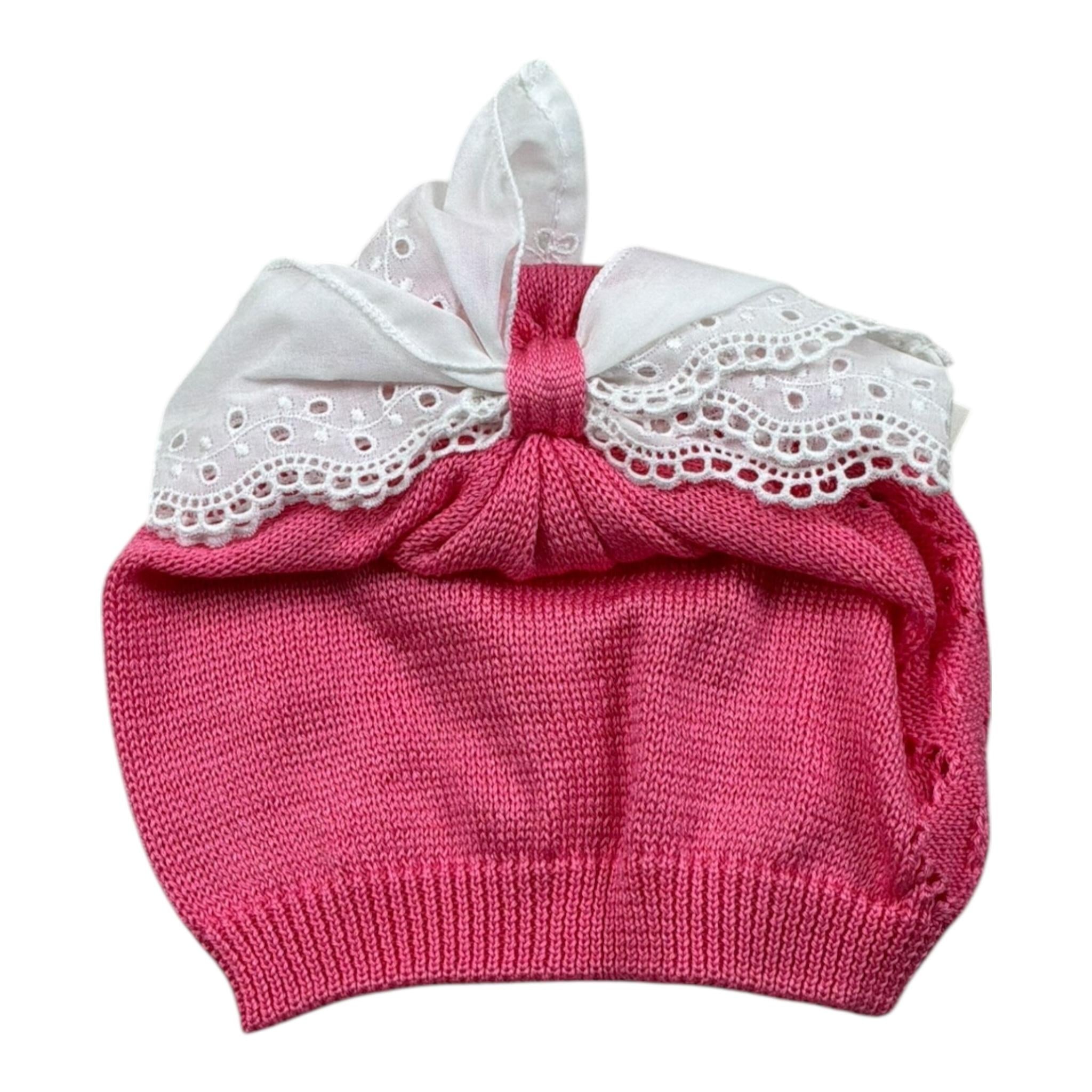Marlu' Cappello Tinta Unita con Ricami per Neonata EP1371 ROSA MARLU' 