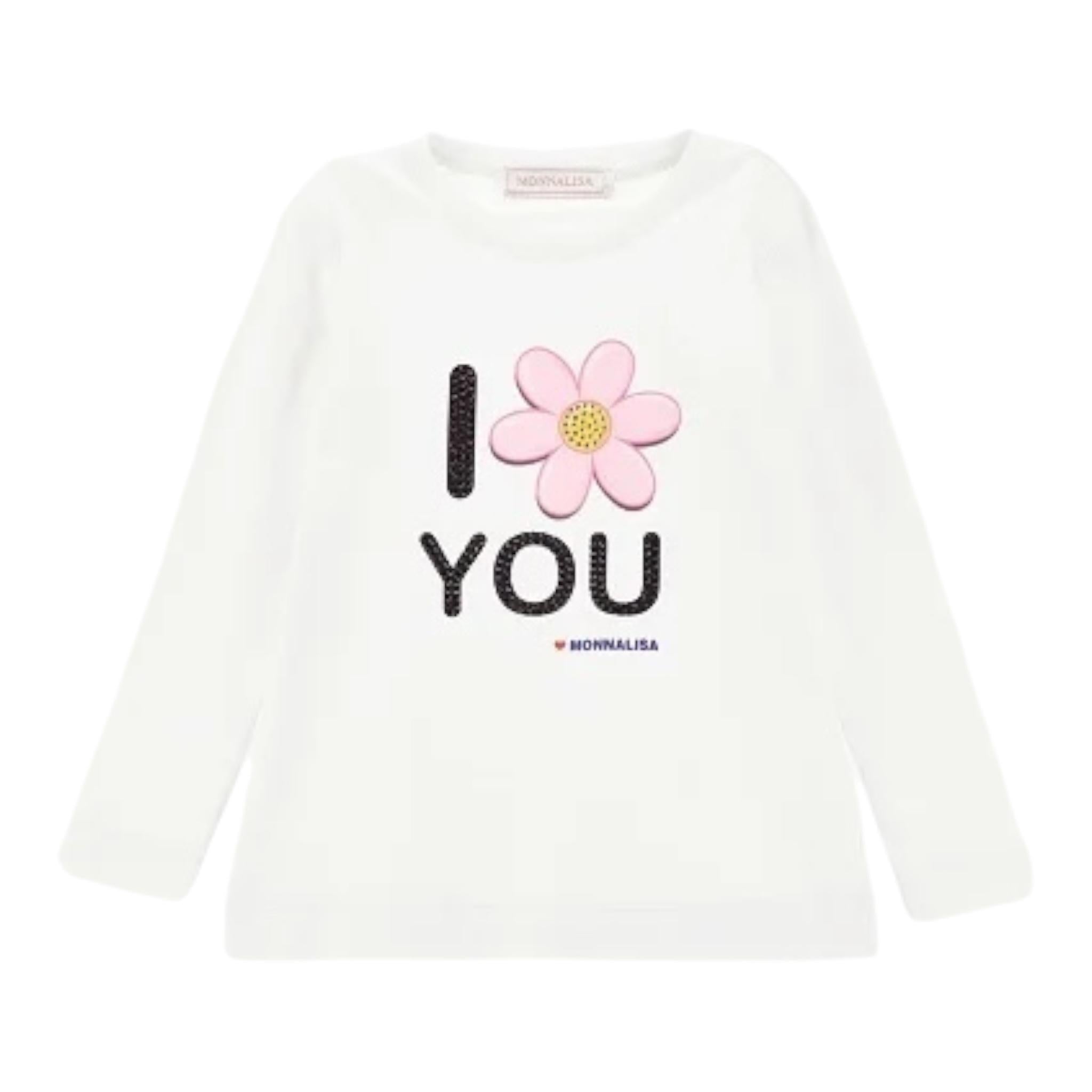 Monnalisa Shirt Girocollo Tinta Unita con Stampa per Bambina 19D632 BIANCO MONNALISA 