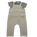 Teddy E Minou Complet T-Shirt-Salopettes Bicolore Con Fantasia A Righe Grigio Per Neonato