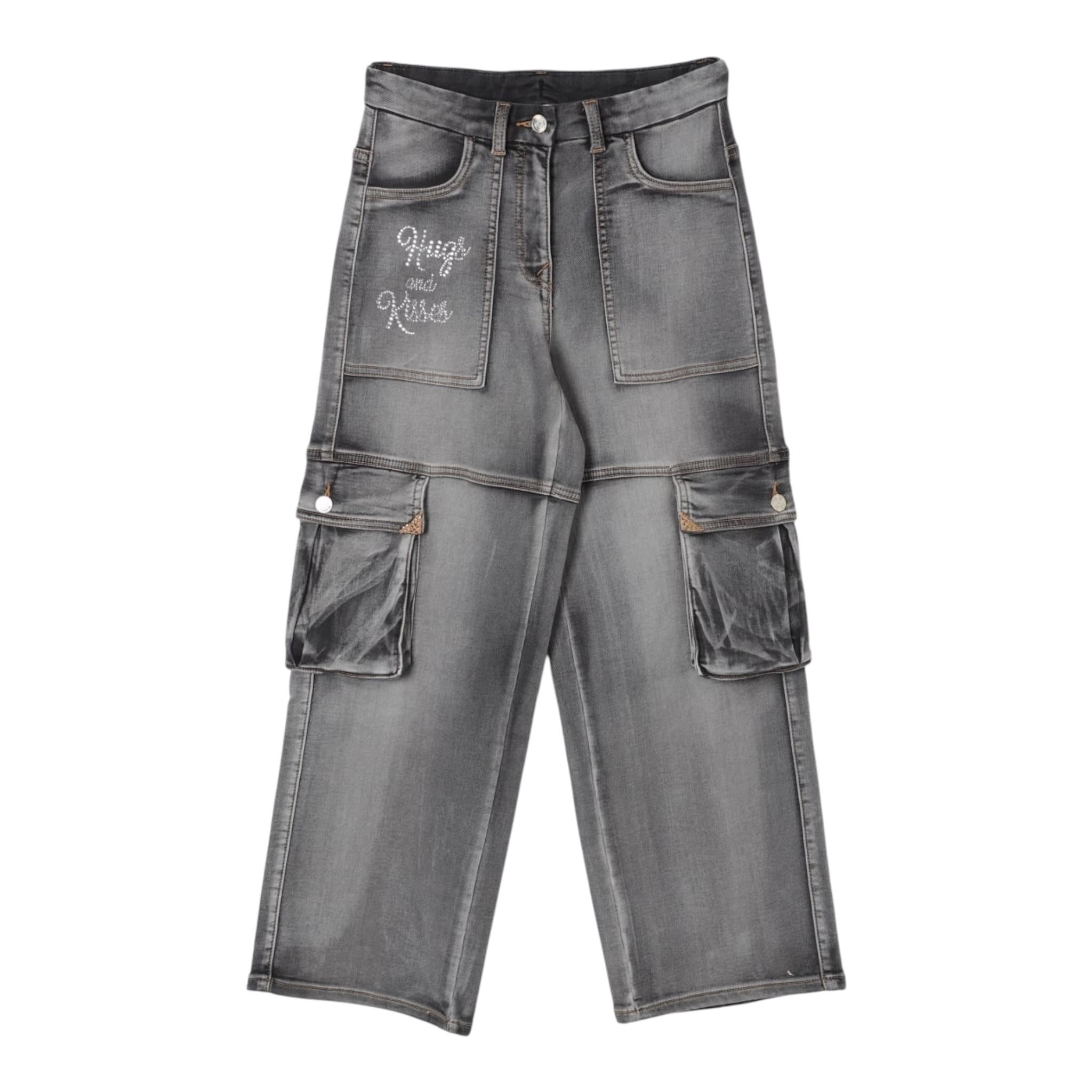 Monnalisa Jeans Tinta Unita Modello Palazzo con Tasconi per Neonato 19D406N GRIGIO MONNALISA 
