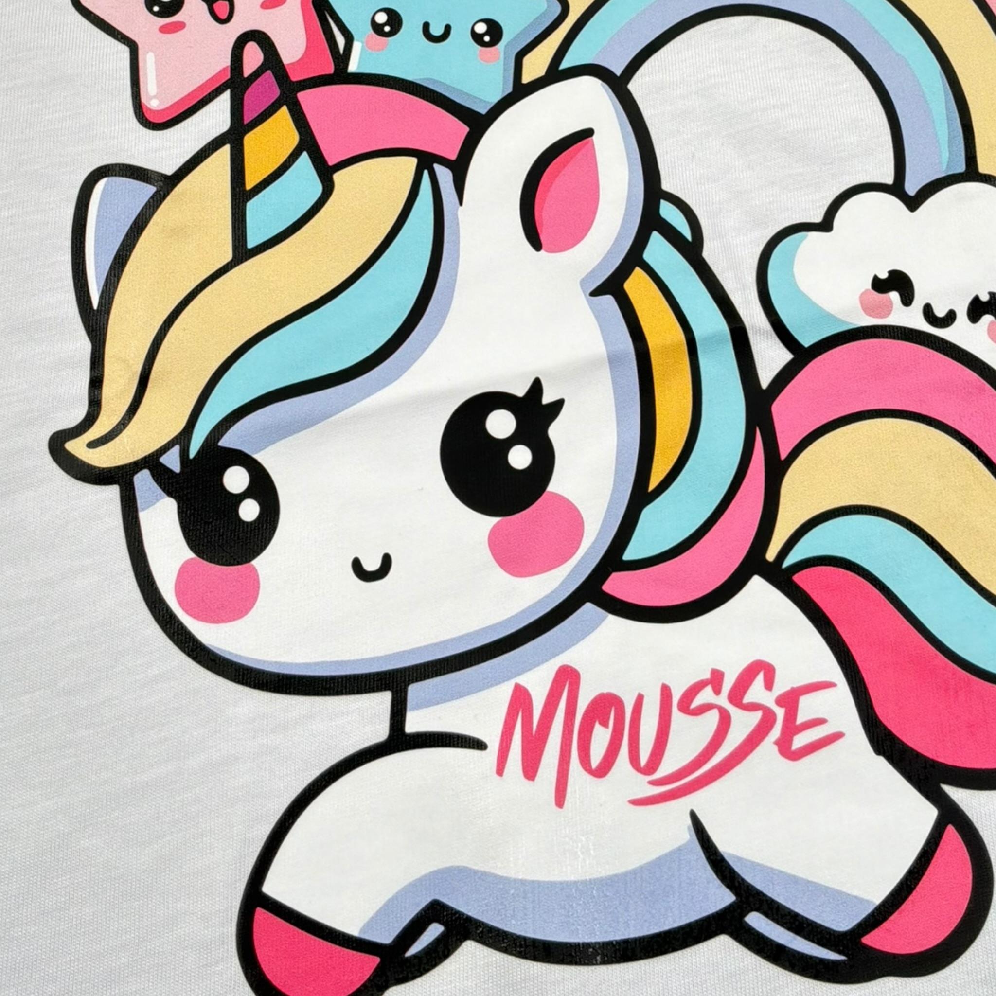 Mousse T-Shirt Girocollo Tinta Unita con Stampa per Bambina UNILEOTT BIANCO MOUSSE 