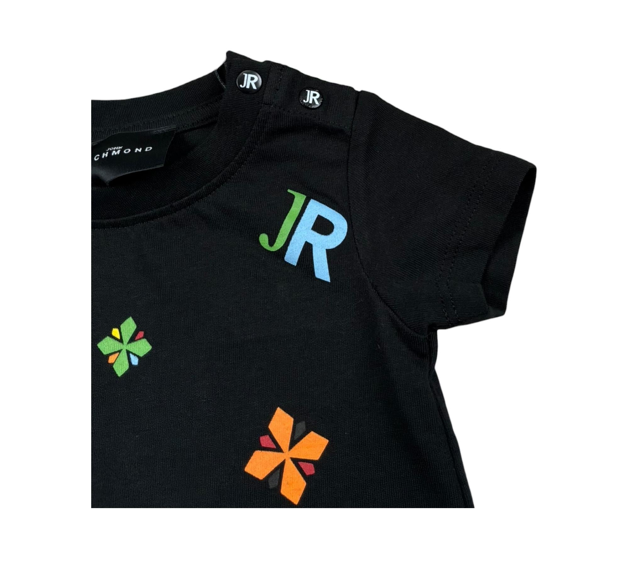 John Richmond T-Shirt Girocoll Tinta Unita con Stampe per Neonato RIP26119TS NERO JOHN RICHMOND 