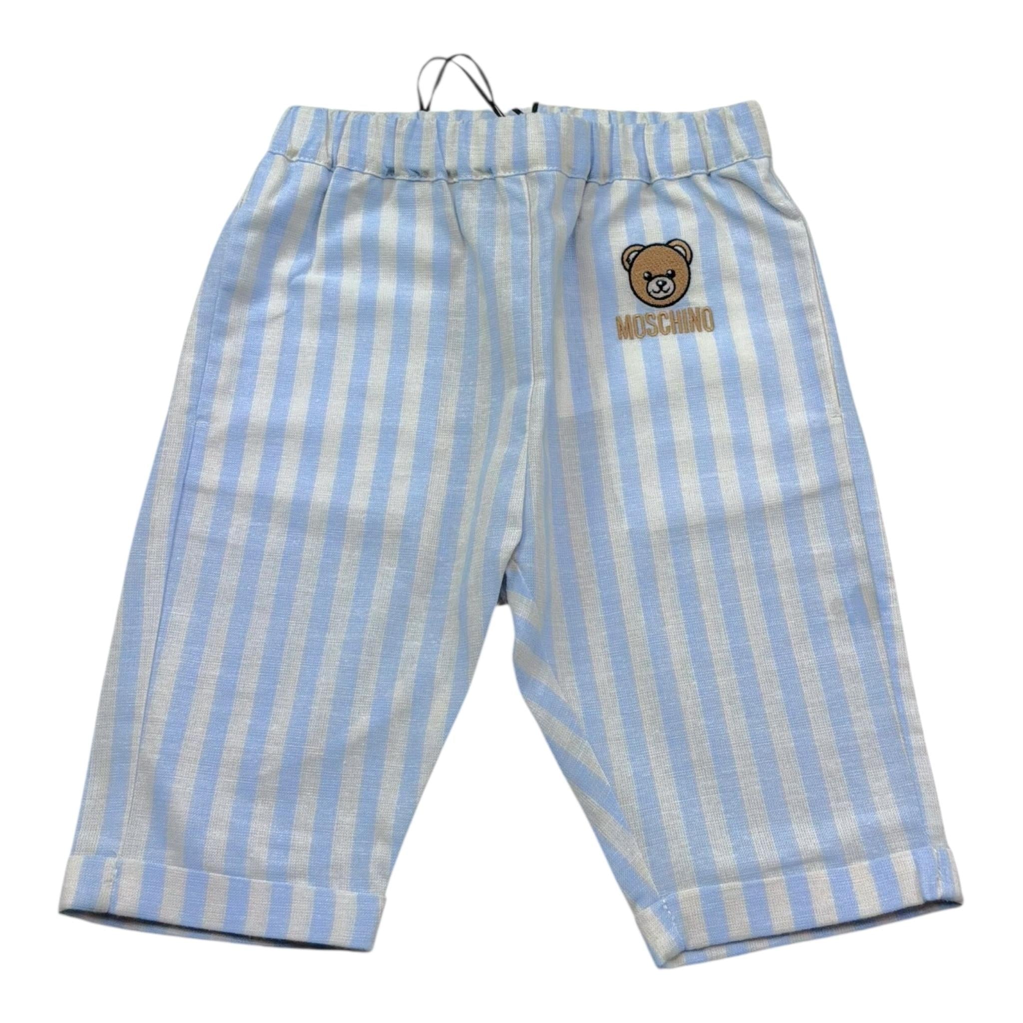 Moschino Pantalone Bicolore con Fantasia A Righe per Neonato MUP05U BIANCO/AZZURRO MOSCHINO 
