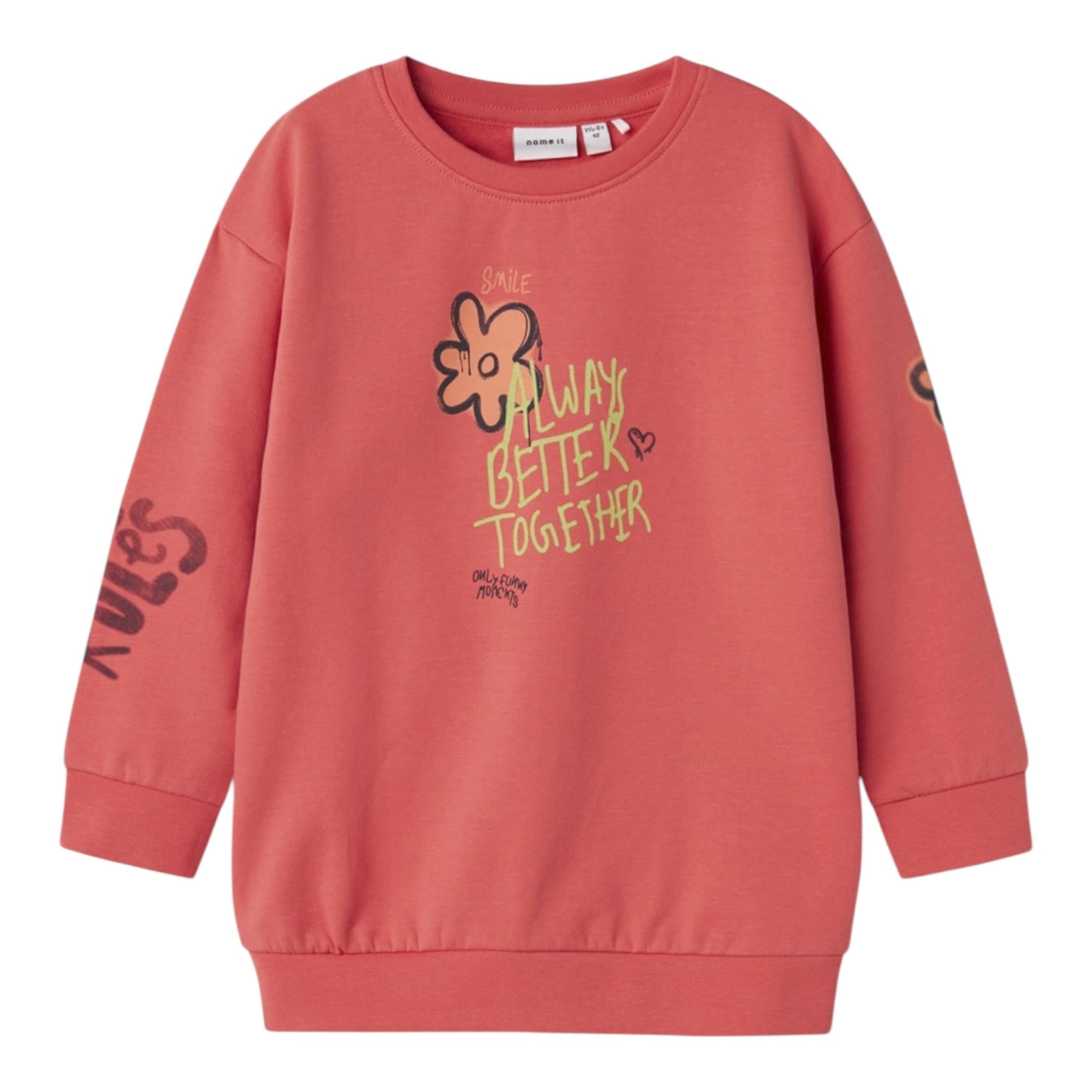 NAME IT abito tinta unita modello felpa con stampa Salmone per Neonata 132330433N SALMONE NAME IT 