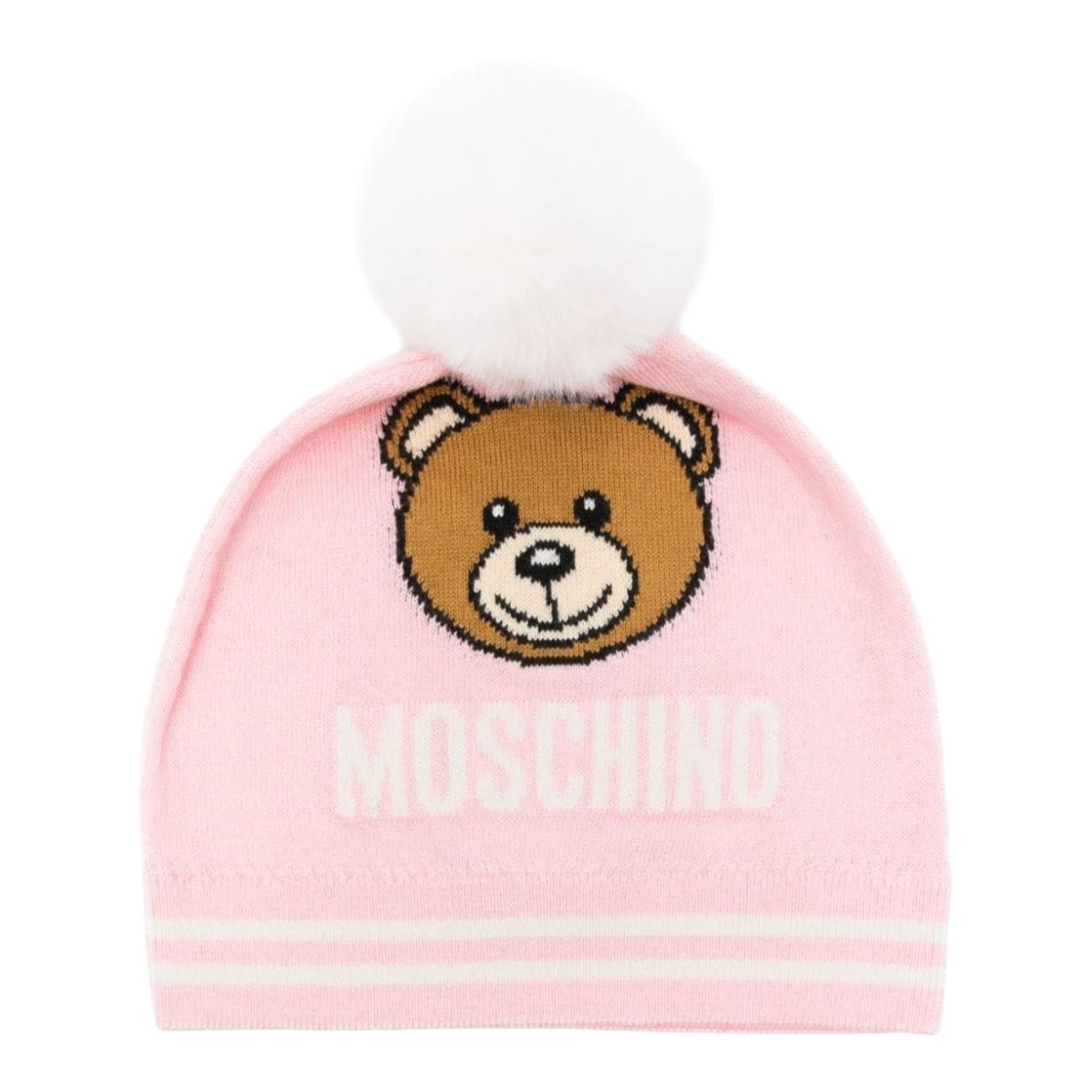 MOSCHINO cappello tinta unita cn pon pon e stampa logo e orso Rosa per Bambina NUX04W ROSA MOSCHINO 