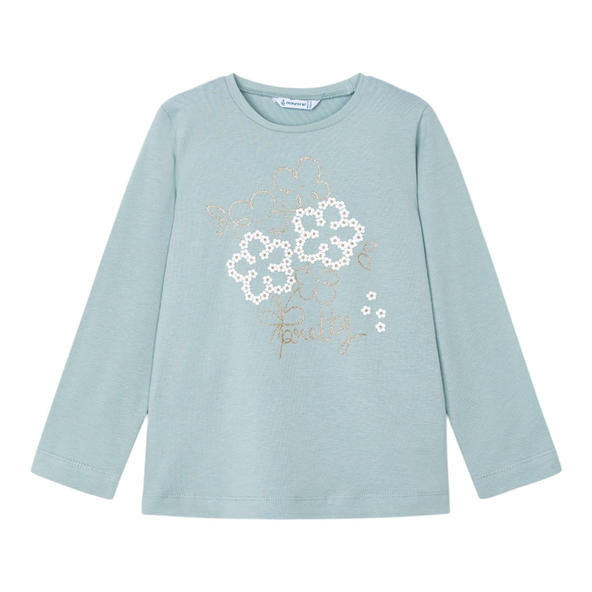 MAYORAL shirt girocollo tinta unita con stampa in contrasto Verde per Bambina 4072 VERDE MAYORAL 