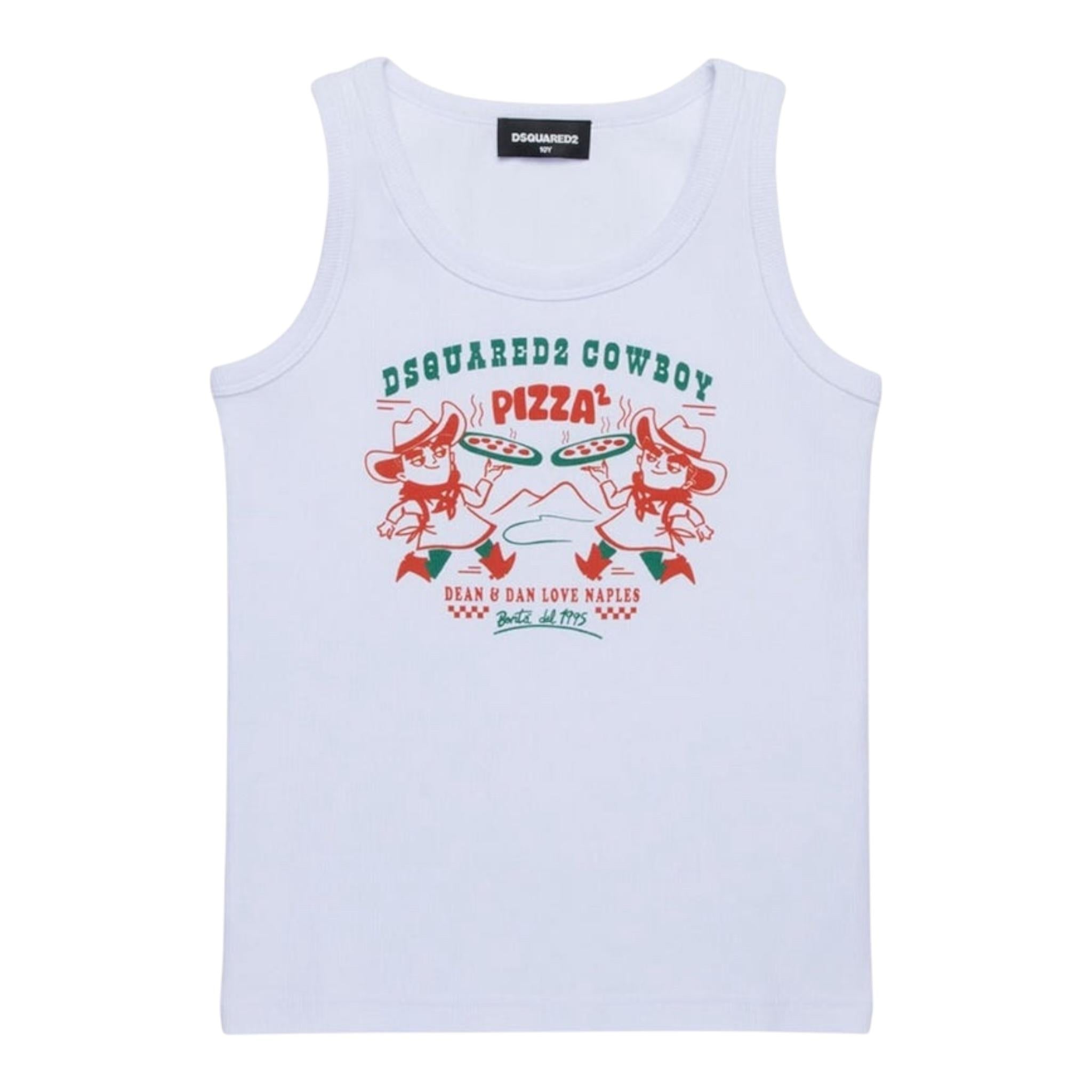 Dsquared2 Canotta Tinta Unita Girocollo con Stampa per Bambino DQ2974 BIANCO DSQUARED2 