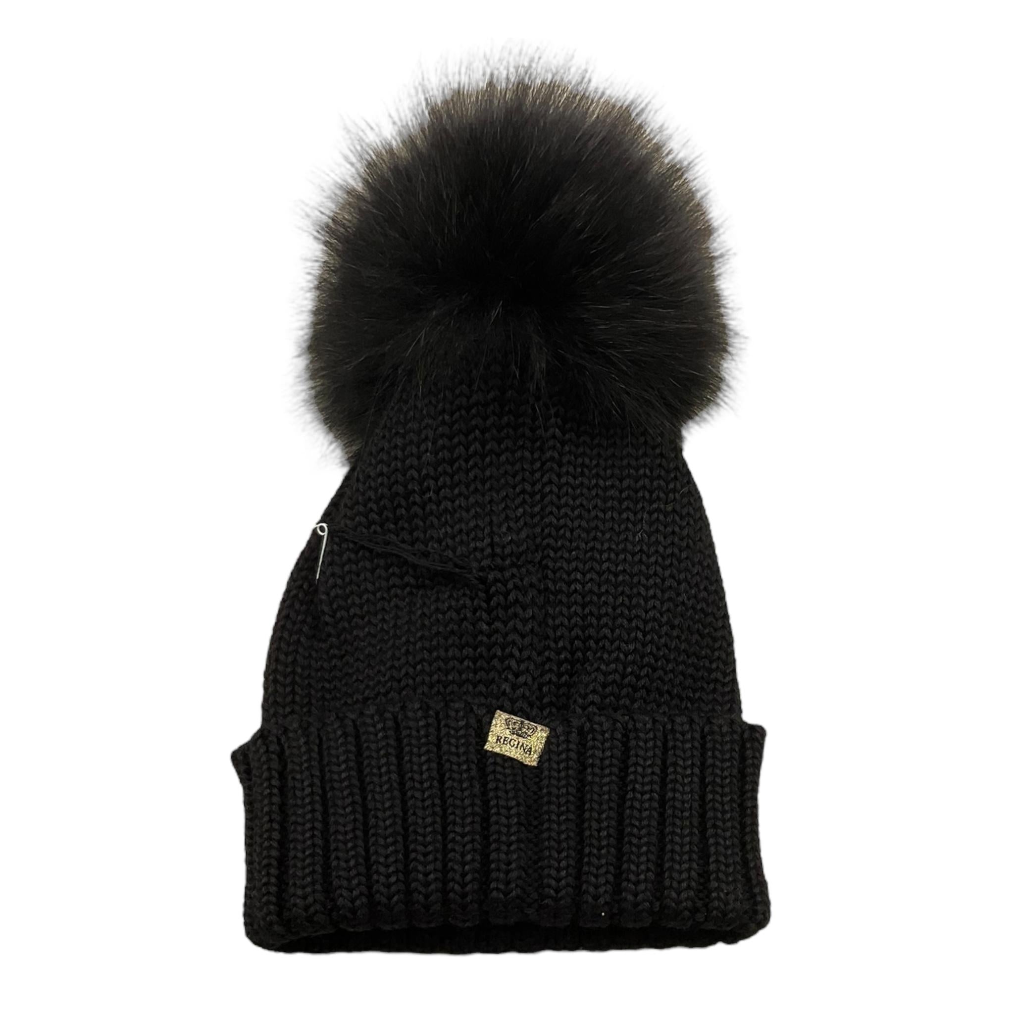 REGINA   cappello tinta unita con pon pon Nero per Neonata 305999N NERO REGINA 