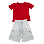 Dropseason2 Completo 2 Pezzi T-Shirt-Bermuda Bicolore per Bambino ZU16088 BIANCO/ROSSO DROPSEASON2 