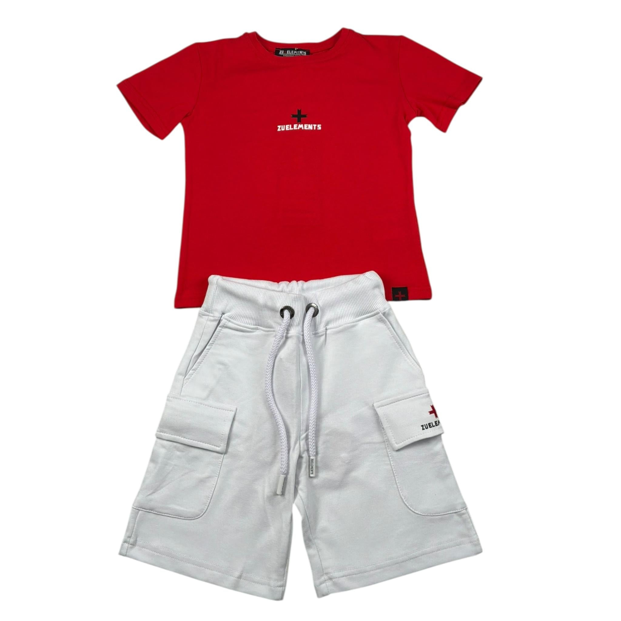 Dropseason2 Completo 2 Pezzi T-Shirt-Bermuda Bicolore per Bambino ZU16088 BIANCO/ROSSO DROPSEASON2 