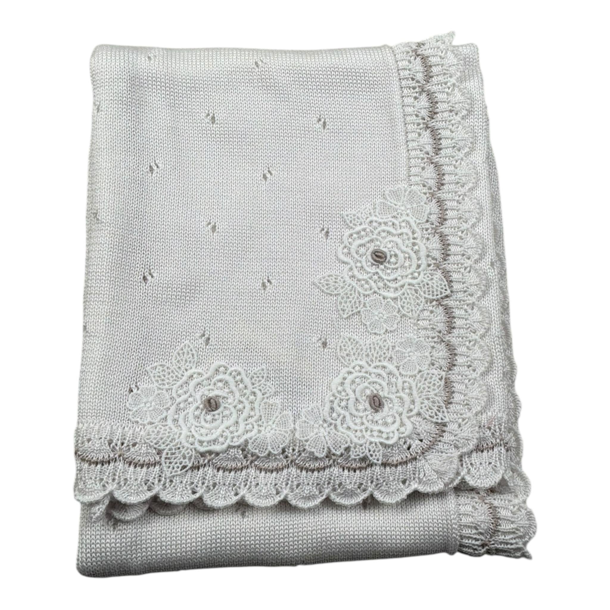 Marlu' Coperta Tinta Unita con Ricami per Neonata EP1280 BIANCO MARLU' 