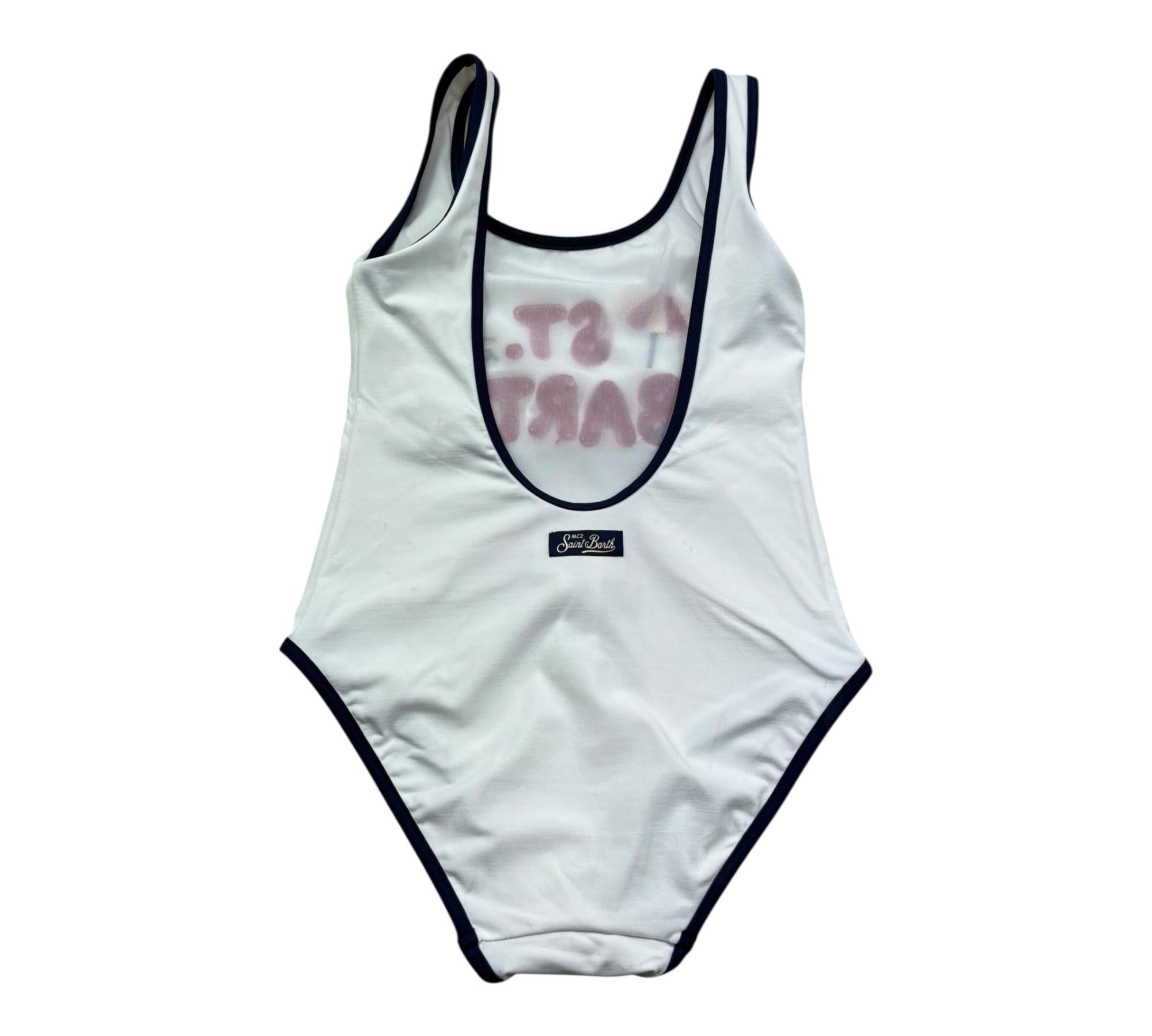 Saint Barth Costume Intero Tinta Unita con Logo per Bambina CARA003 BIANCO SAINT BARTH 