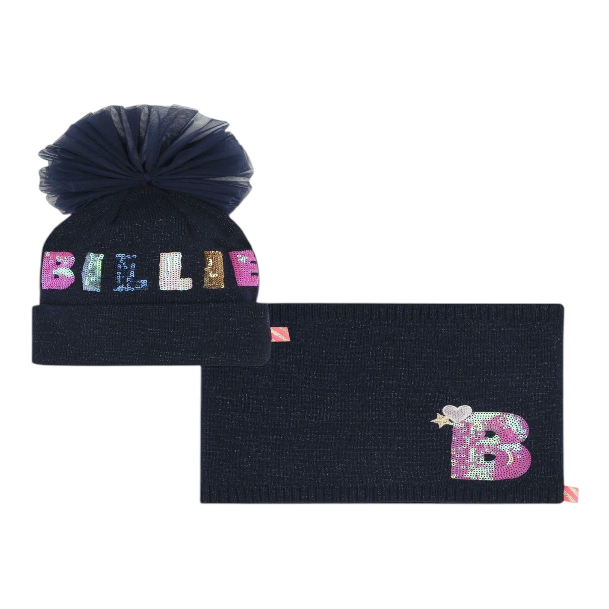 BillIEBLUSH set cappello-sciarpa tinta unita con stampa logo Blu per Bambina U20611 BLU BillIEBLUSH 