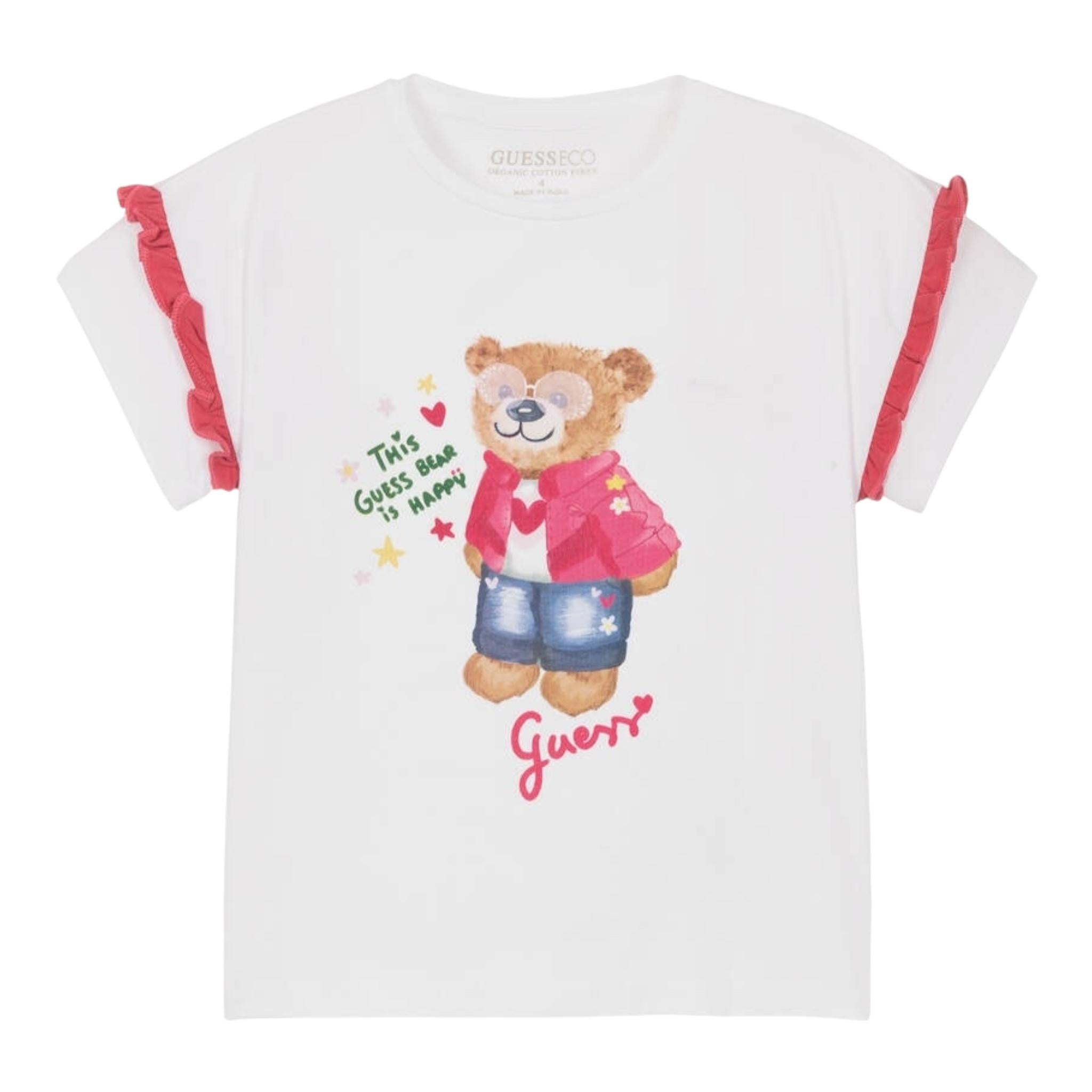 Guess T-Shirt Girocollo Tinta Unita con Stampa per Bambina K4RI12K6YW4 BIANCO GUESS 