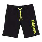 Blauer Bermuda In Felpa Tinta Unita Con Stampa Logo Nero Per Bambino