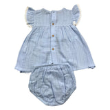 Babidu Completo 2 Pezzi Abito-Culotte Tinta Unita Azzurro Per Neonata