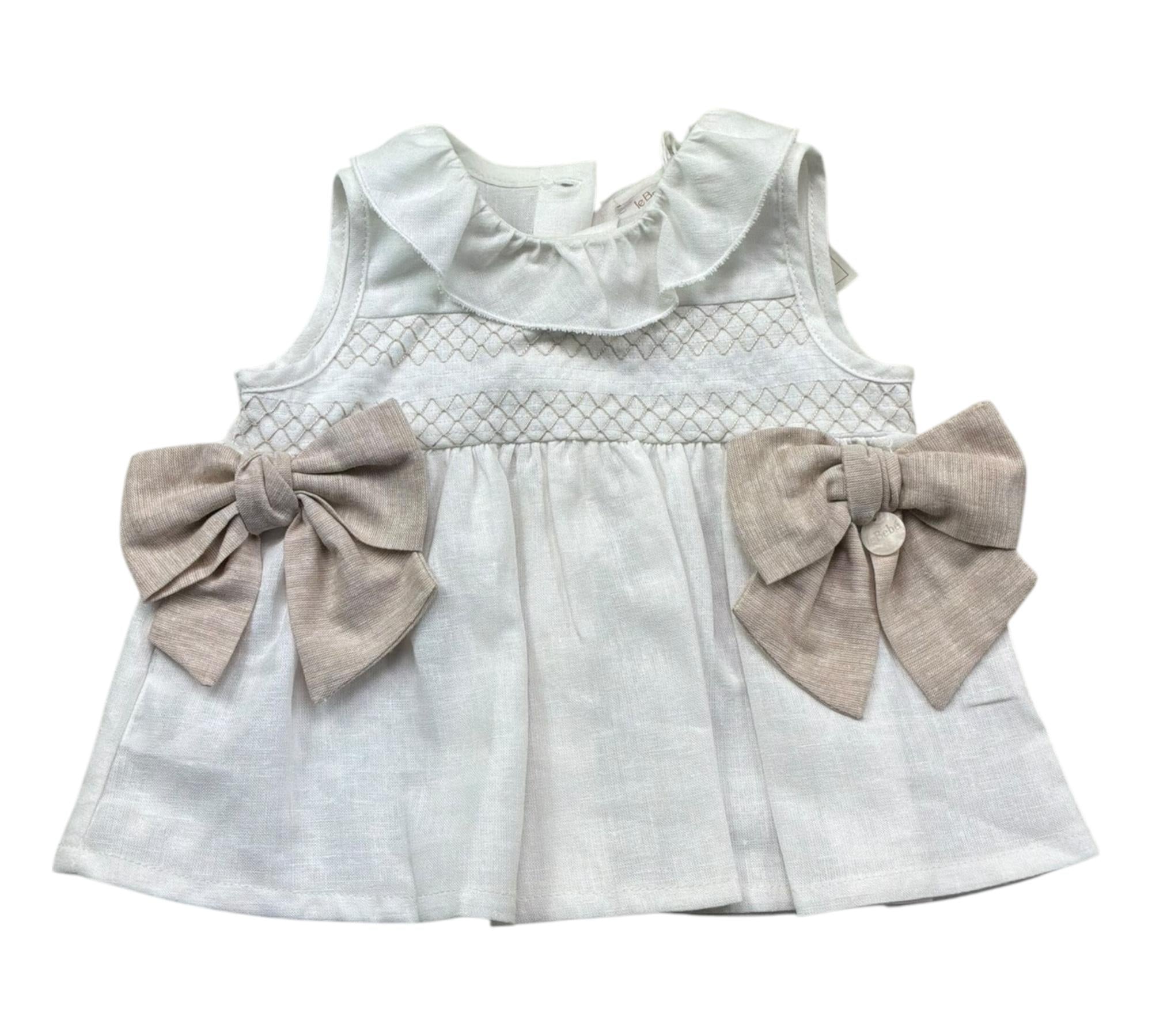 Le Bebe Camicia Giromanica Tinta Unita con Fiocco per Neonata LBG6380 BIANCO LE BEBE 