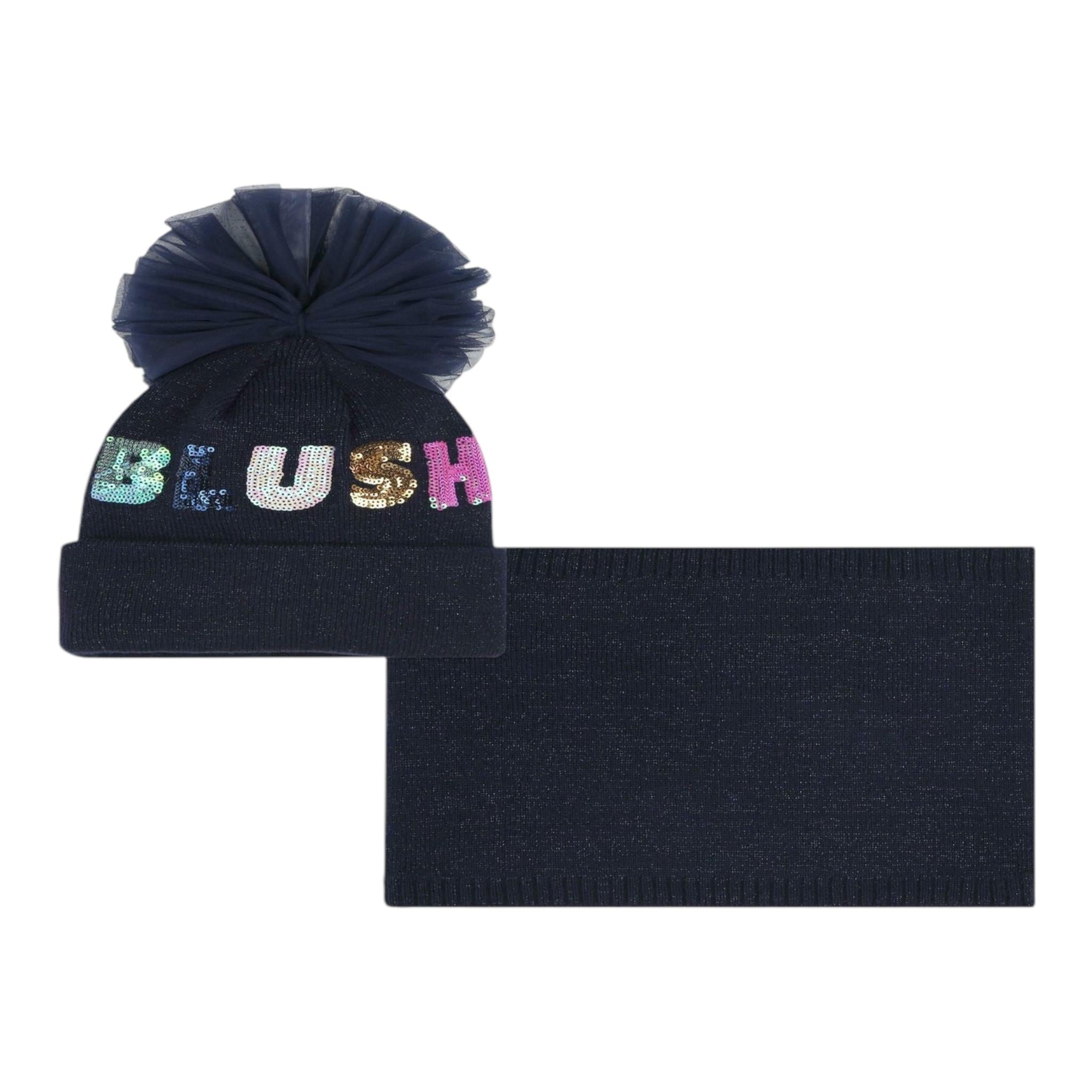 BillIEBLUSH set cappello-sciarpa tinta unita con stampa logo Blu per Bambina U20611 BLU BillIEBLUSH 
