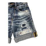 Yes London Bermuda In Denim Tinta Unita Con Strappi Blu Per Neonata