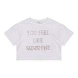 Vicolo T-Shirt Girocollo Tinta Unita Con Stampa Brillantinata Panna Per Bambina