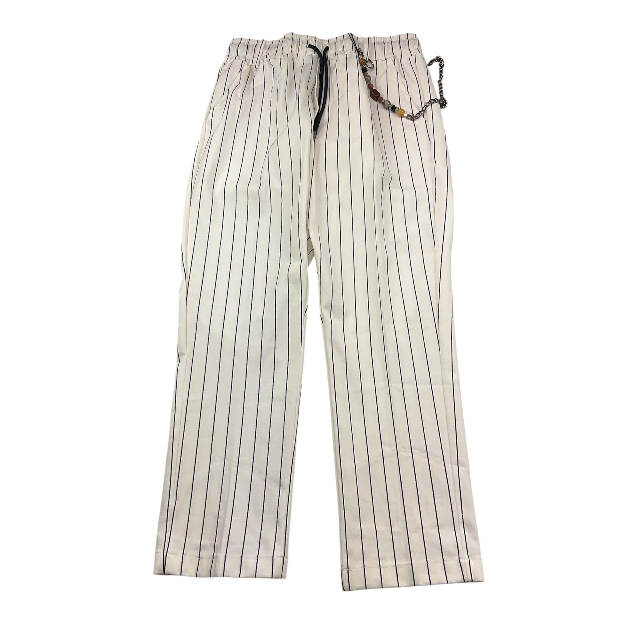 Never Too Pantalone Tinta Unita con Fantasia A Righe per Bambino NT1894R BIANCO NEVER TOO 