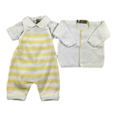 Little Bear Completo 3 Pezzi Cardigan-Body-Salopette Bianco/Giallo Per Neonato