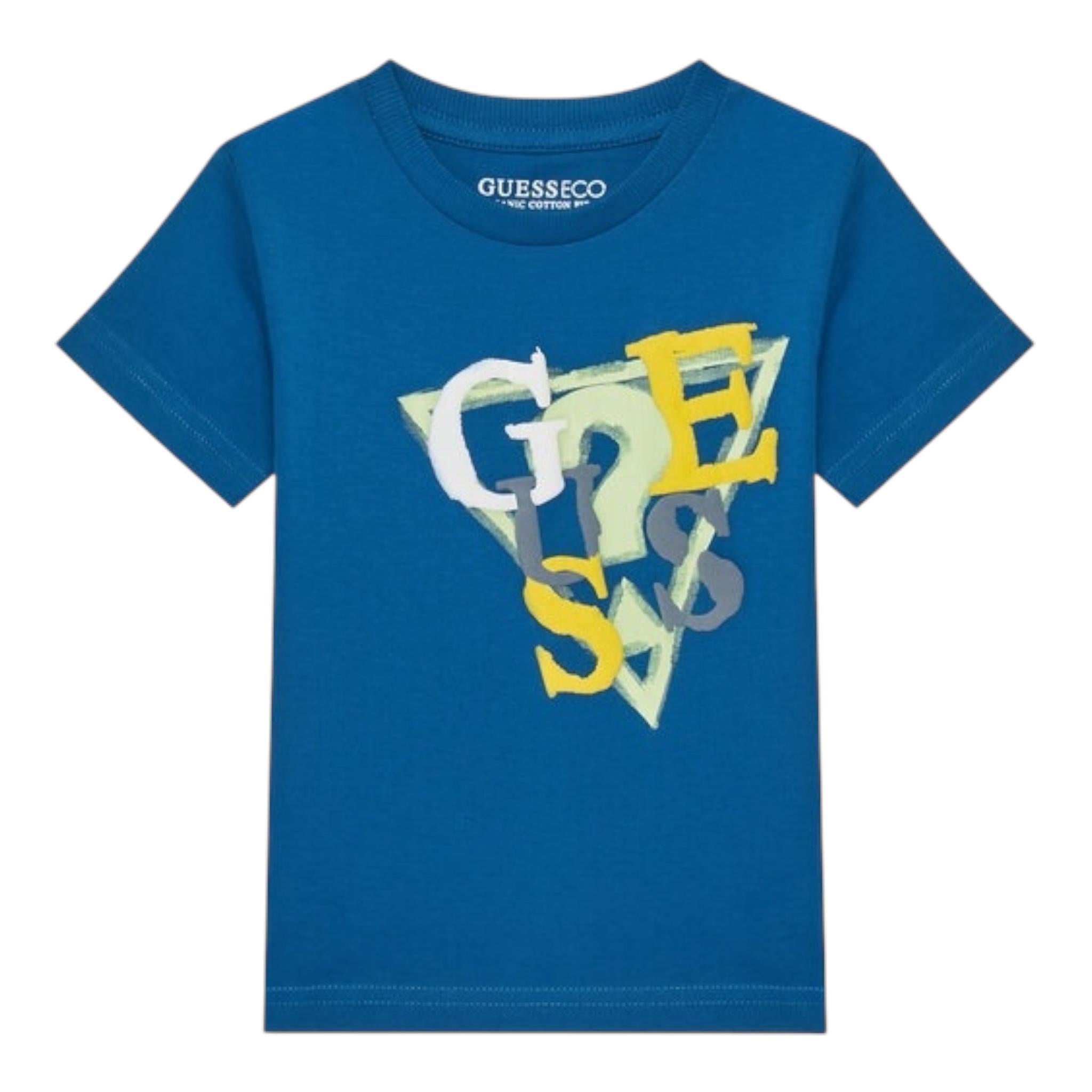 Guess T-Shirt Gircollo Tinta Unita con Stampa per Neonato I5GI01K8HM4 COBALTO GUESS 