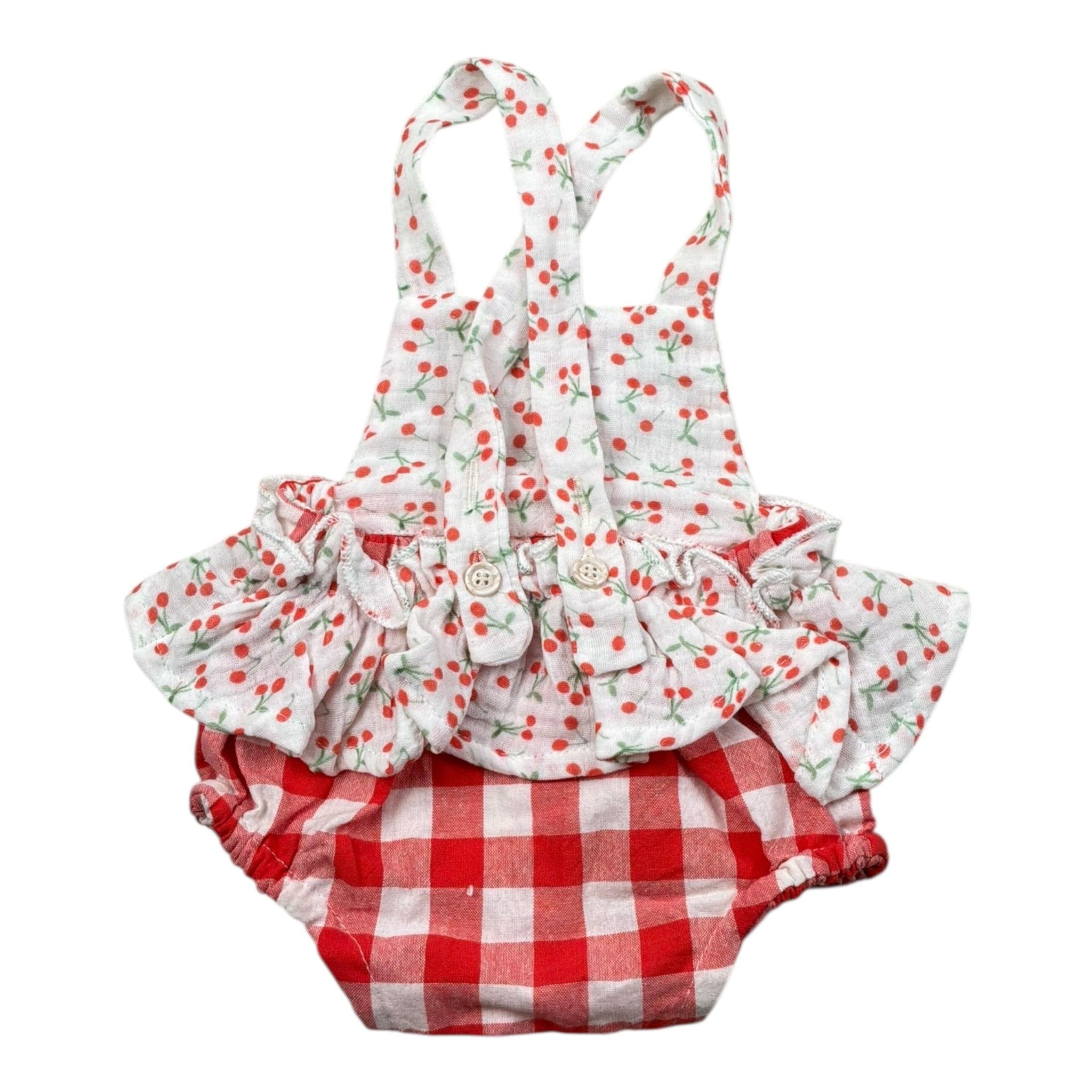 Petit Indi Salopette Bicolore con Stampa Ciliege per Neonata SS25B0210 BIANCO/ROSSO PETIT INDI 