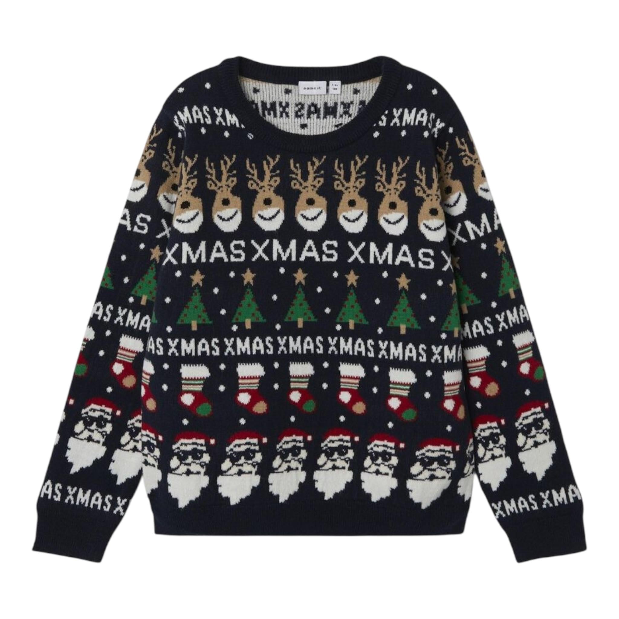 NAME IT maglia girocollo tinta unita con fantasia natalizia Blu per Bambino 13222181 BLU NAME IT 