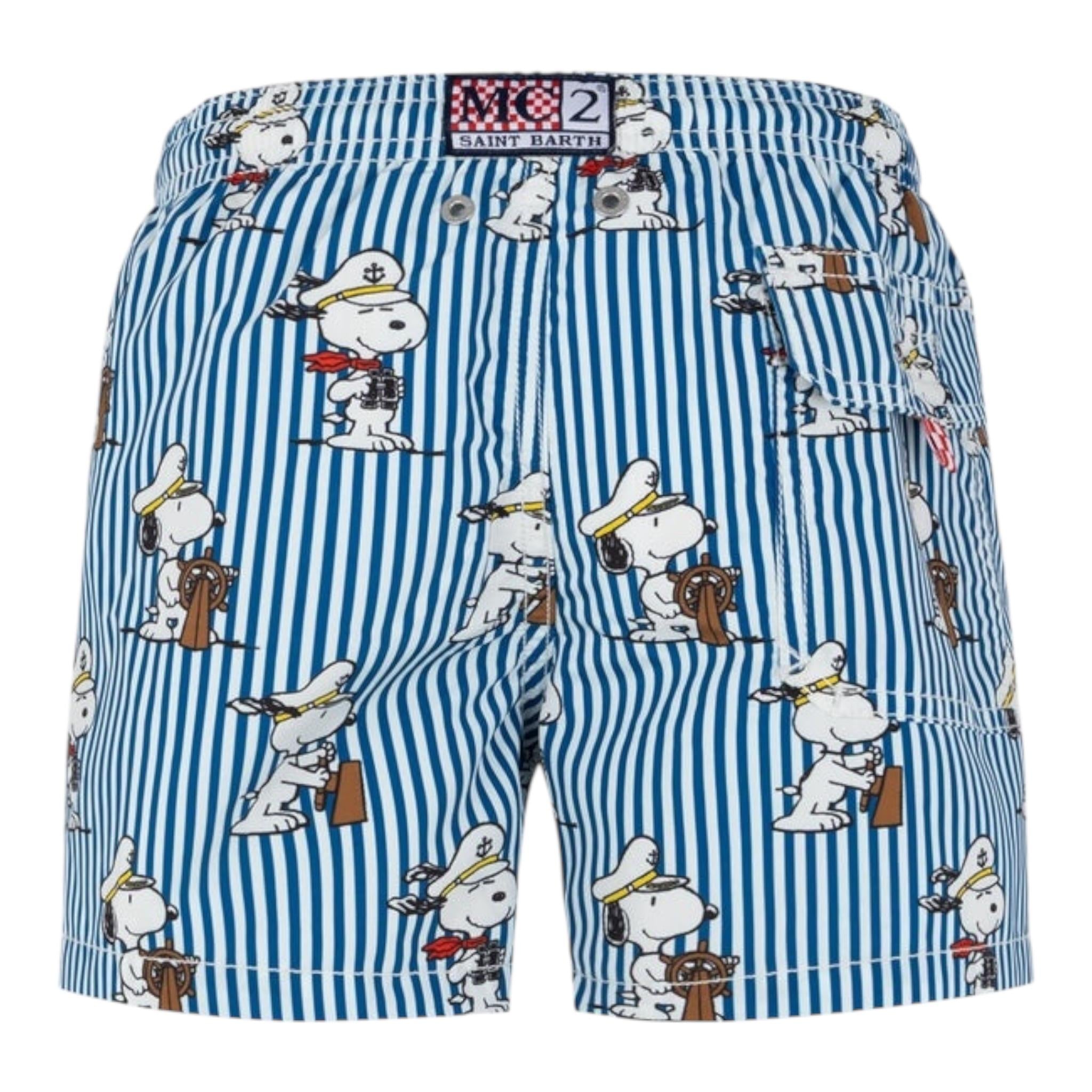 Saint Barth Costume Modello Boxer Tinta Unita con Fantasia Snoopie per Bambino JEA000111 BIANCO/BLU SAINT BARTH 