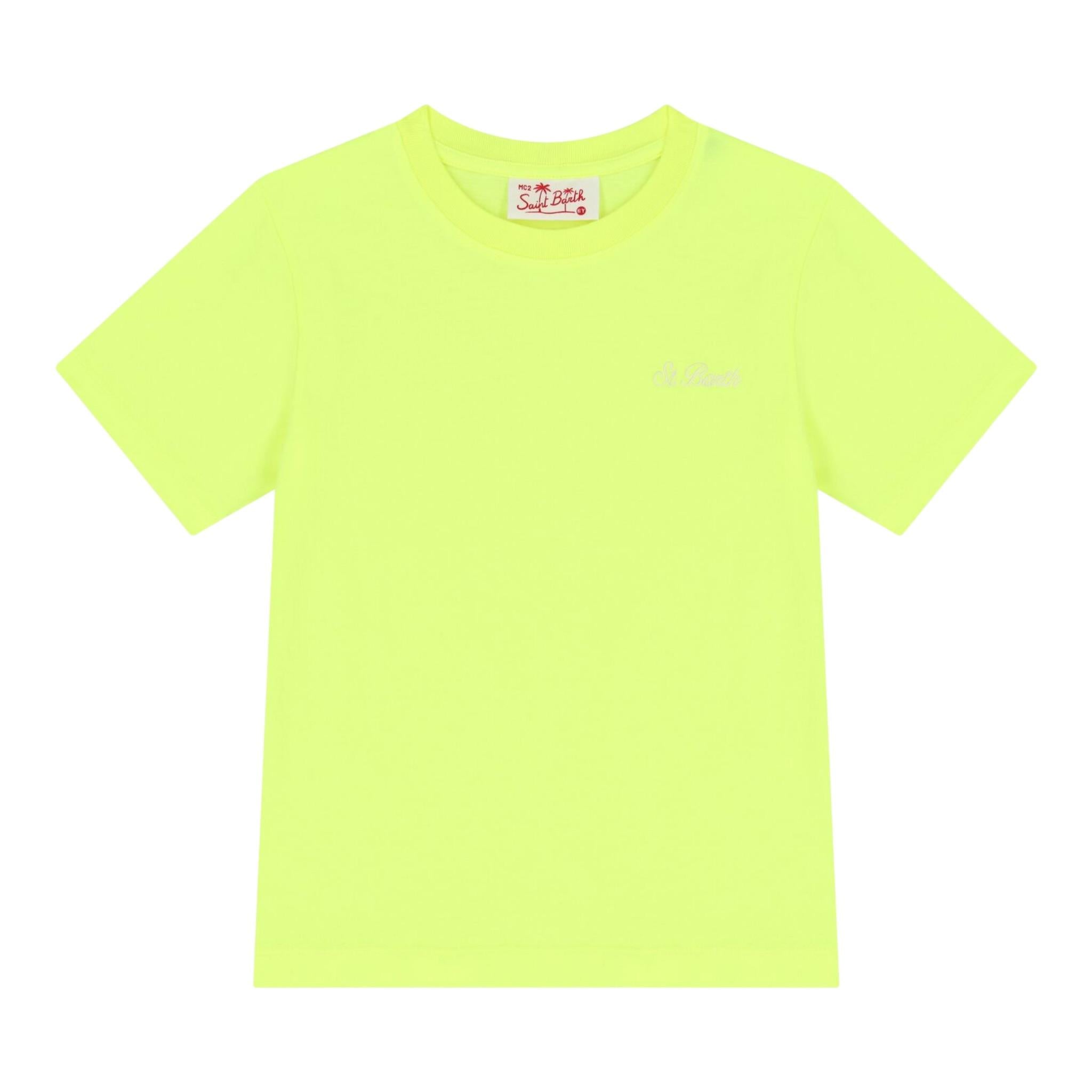 Saint Barth T-Shirt Girocollo Tinta Unita con Logo per Bambino DOVERLJR GIALLO FLUO SAINT BARTH 